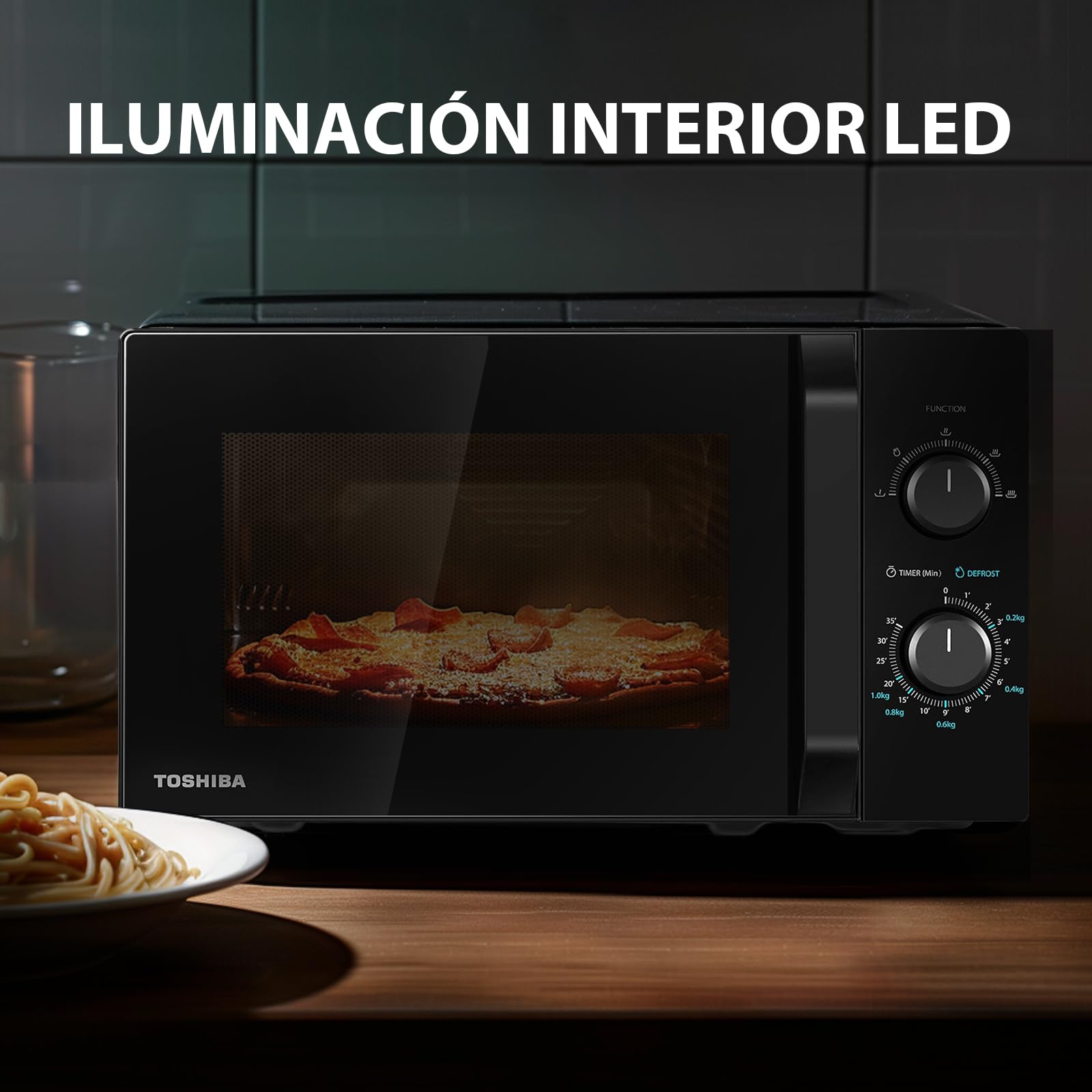 Microondas Toshiba MW2-MM20P(BK) 20L, independiente, 700W, 5 niveles de potencia, con fácil descongelación, iluminación LED interior, color negro