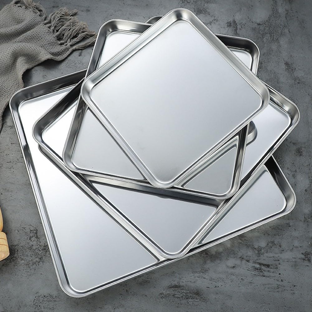 Ensemble de plaques de cuisson rectangulaires en acier inoxydable pour la cuisson des cookies au four (40 x 40 x 2,5 cm)