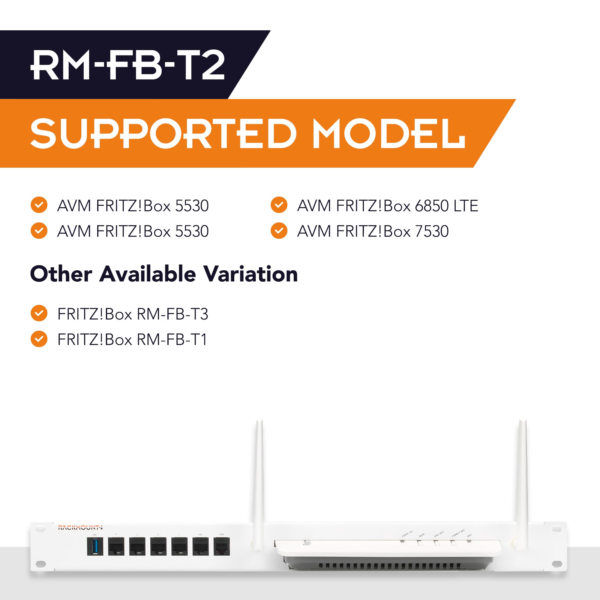 Rackmount.IT RM FB T2 Rack Zubehör Montageschelle für AVM Fritz!Box 5530, 6850 LTE, 7530, Stahl, Schwarz