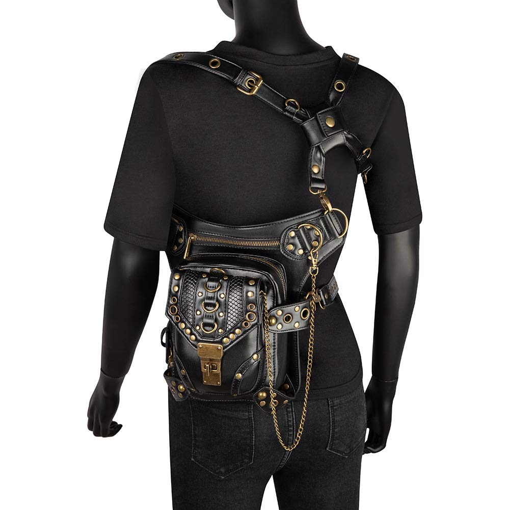 Sacoche Cuir Rétro Steampunk Pour Homme - Noir, Taille Moyenne - Neuf Avec étiquettes