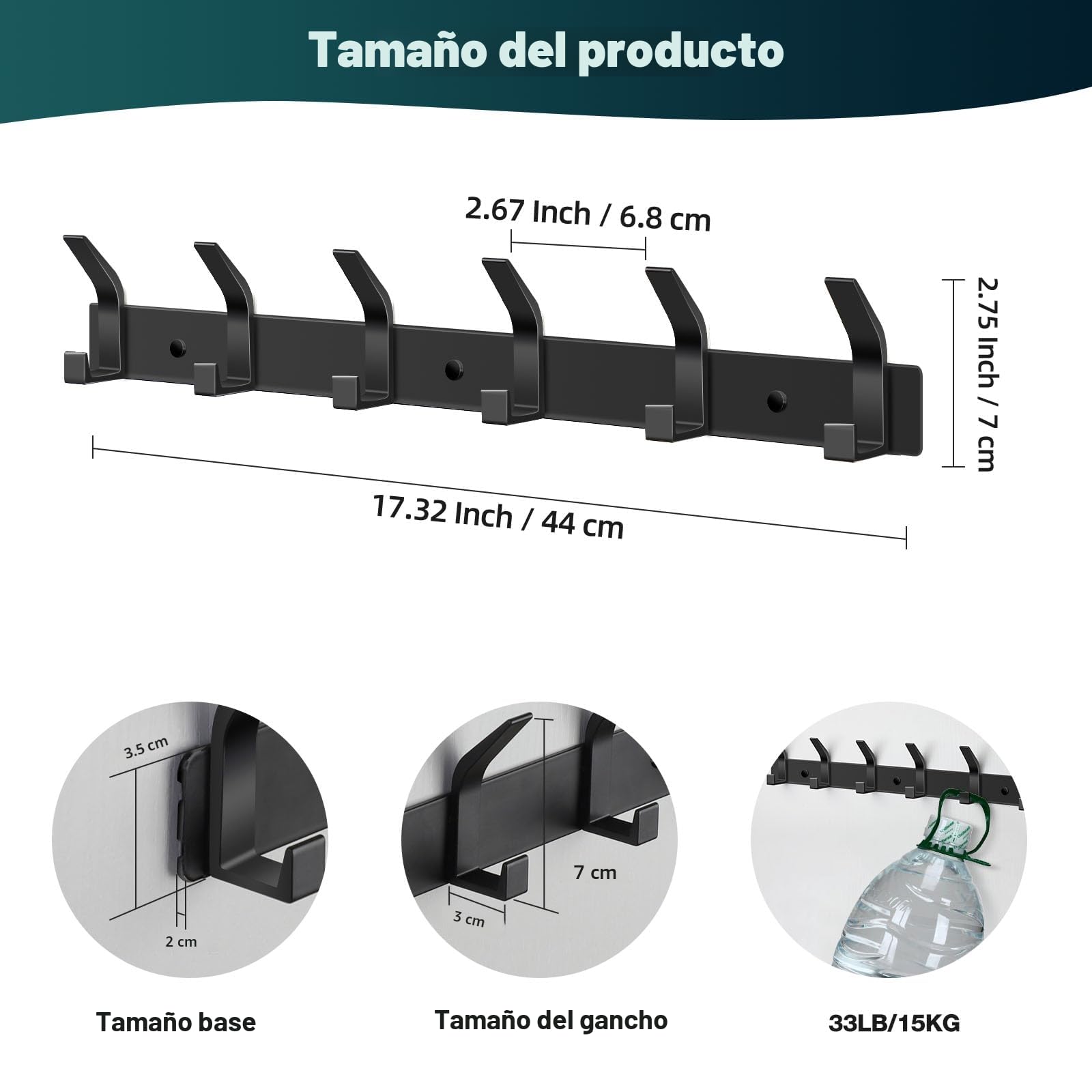 AUXHCYL Percheros Pared Recibidor, 2 Piezas perchero Pared Negro, Percha Pared para Cocina Baño, Colgador Ropa Pared para Chaquetas, Abrigos, Bolsos, Sombreros y Bufandas (6 Ganchos)