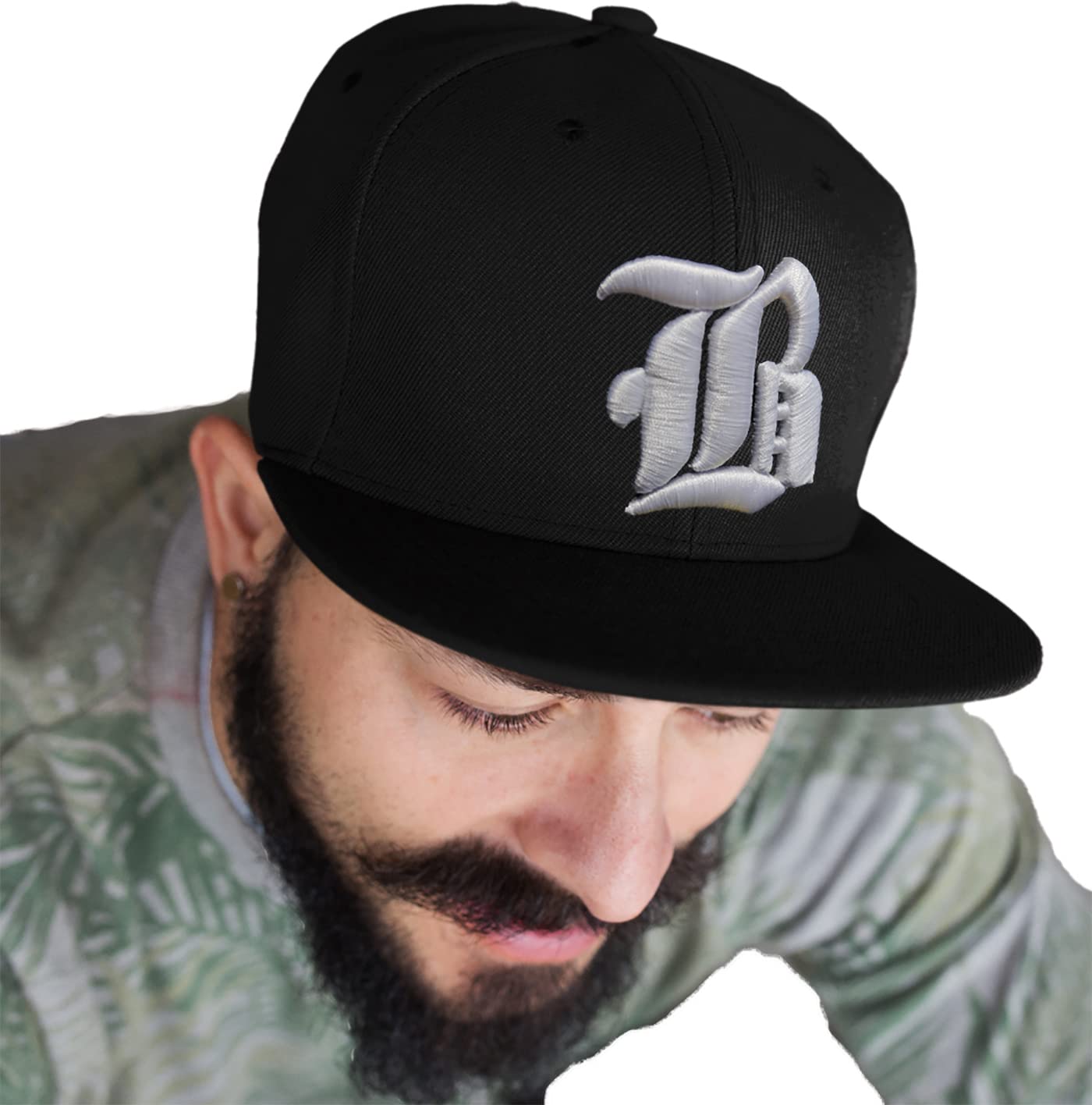 4sold Snapback hat with Raised 3D Embroidery Letter 5 Panel Baseball Cap Hip-Hop Cap Hat Headwear (B)