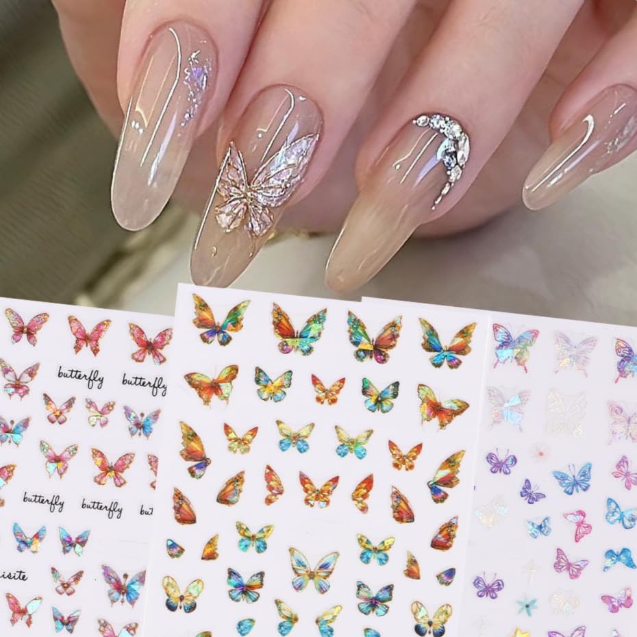 Amazon.co.jp: 3シート カラフル 蝶々 夏 ネイルシール ステッカー