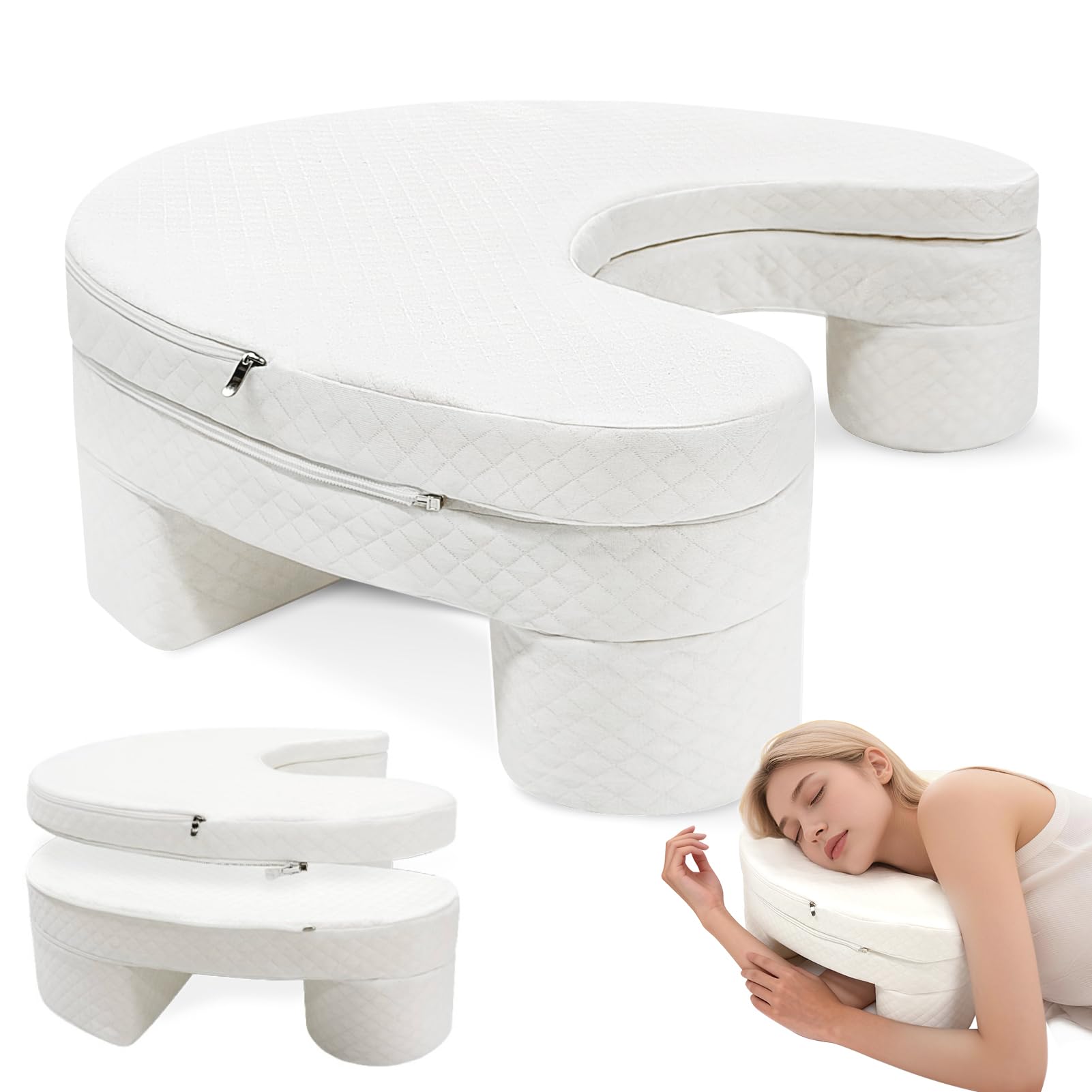 JZHLLA Adjustable Height Side Sleeper Pillow with Arm Holes 2 3 5 Ergonomic Side Sleeping Pillow for Neck