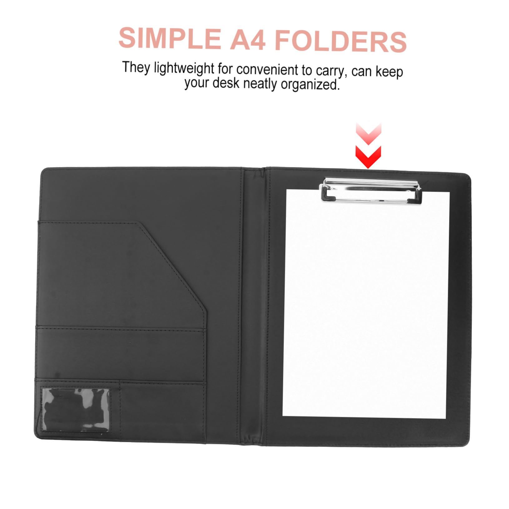 Organizer Documenti PU Multifunzionale Cartellina Portadocumenti con Clip in Acciaio e Blocco Note Formato Nero Elegante per Ufficio e Riunioni