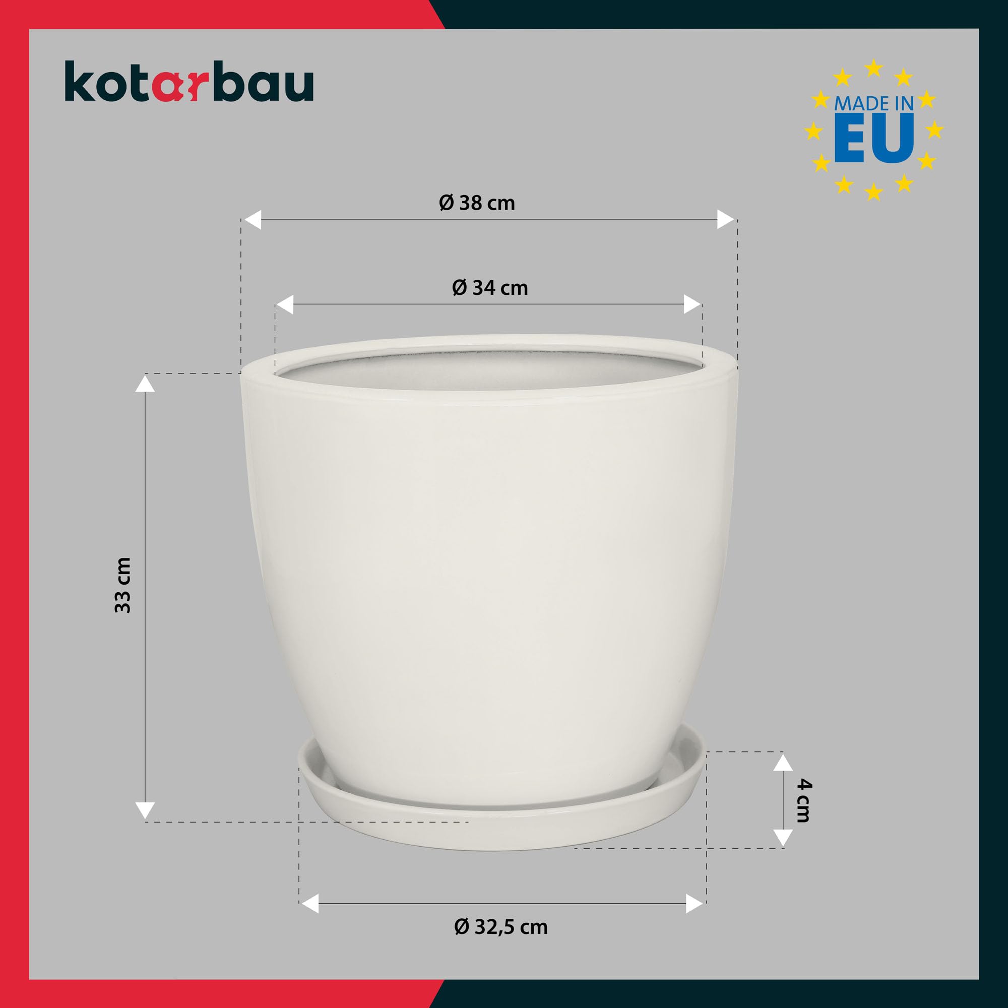 KOTARBAU® 2 szt. Donica z Podstawką Biała ⌀ 38 cm Ceramika szkliwiona Doniczka na Kwiaty i Zioła Osłonka na Rośliny