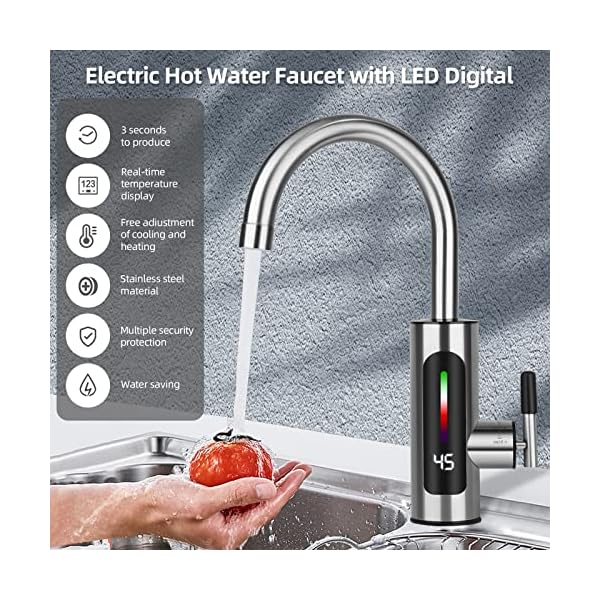 Heiß- Und Kaltwasserhahn, Edelstahl-elektrohahn, LED-temperaturanzeige, Küchenarmatur, Wasserhahn für die Küche Mit Durchlauferhitzer, 360 ° Drehbarer Wasserhahnaufsatz – Bild 4
