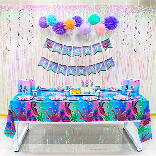 Decorações de festa da sereia, kit de suprimentos para festa de feliz aniversário incluem bandeira s