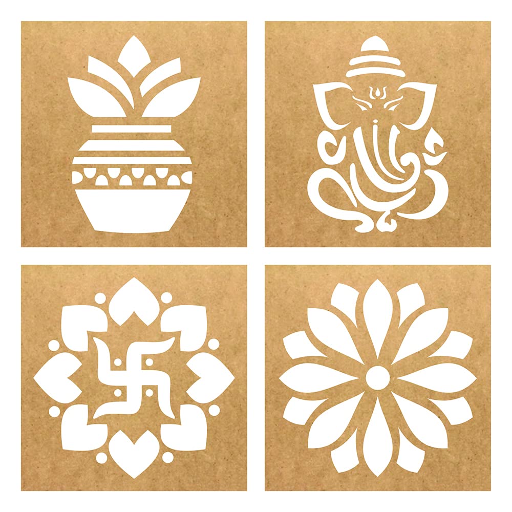 TreasureBox Wooden Rangoli Stencils Set Rangoli Making Kit for Diwali