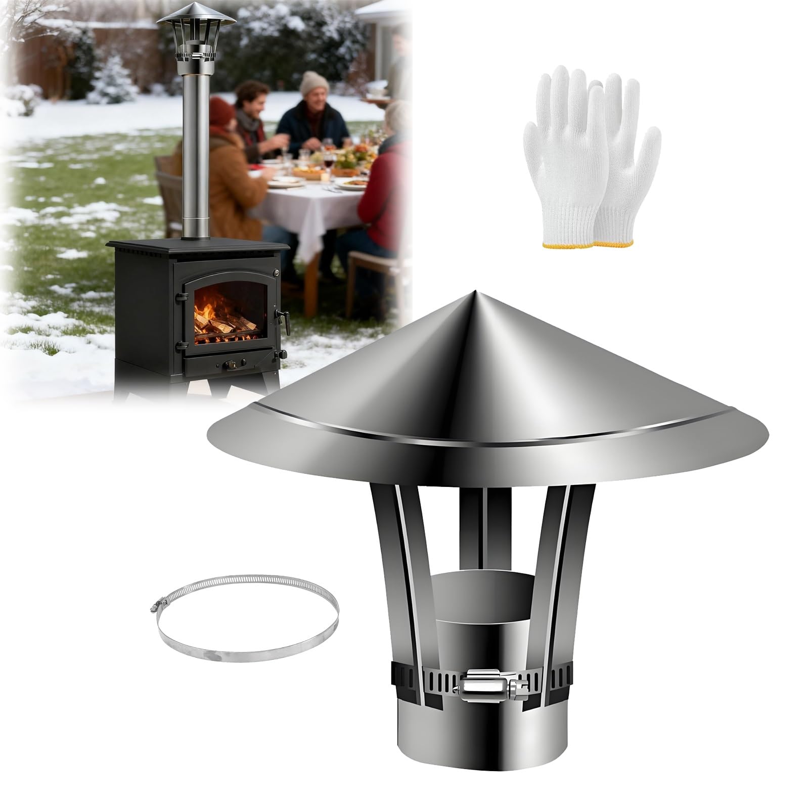 IGNVXMGKP Chimney Rain Cap for Outside, Stove Pipe Cover, 2in/2.4in/4.3in/7in/11.8in Fireplace Vent Chimney Cowl, Roof Exhaust Vent Caps(110mm/4.3in)