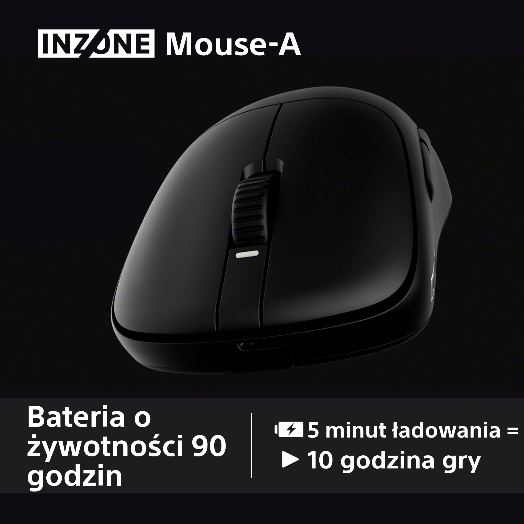 Sony INZONE Mouse-A bezprzewodowa mysz gamingowa, ultralekka (48,4 g), próbkowanie 8000 Hz, czujnik PixArt 30 000 DPI, przełączniki optyczne, bateria 90h, projekt z Fnatic, PC FPS Esports, czarna