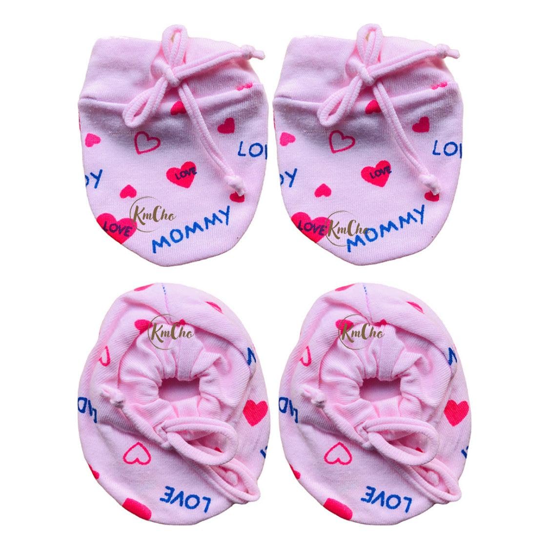 KmCho Soft Cotton Newborn Clothes Set 0-6 Months with Dress, Mittens and Socks for Baby Boys & Girls 4