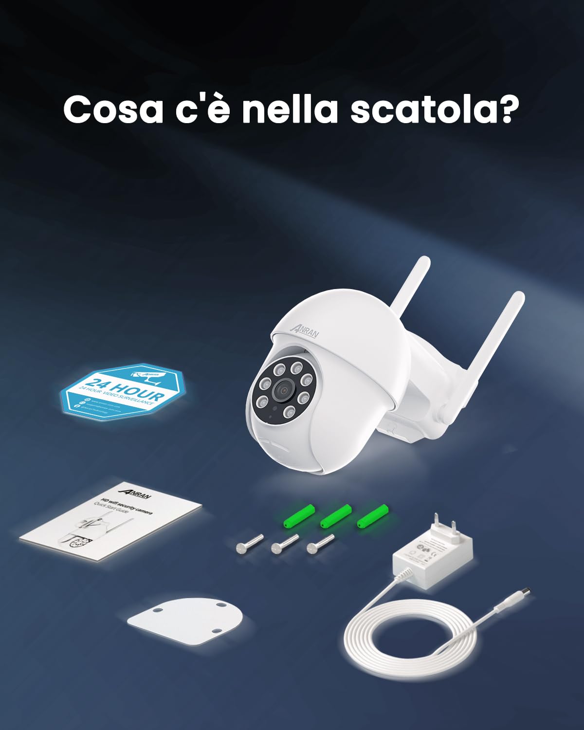 ANRAN 5MP Telecamera di Sorveglianza Esterno, Supporto WiFi 2,4/5GHz | 360° PTZ, Tracciamento Automatico, Rilevamento PIR, Visione Notturna a Colori, Audio Bidirezionale, Alexa, P3 Max