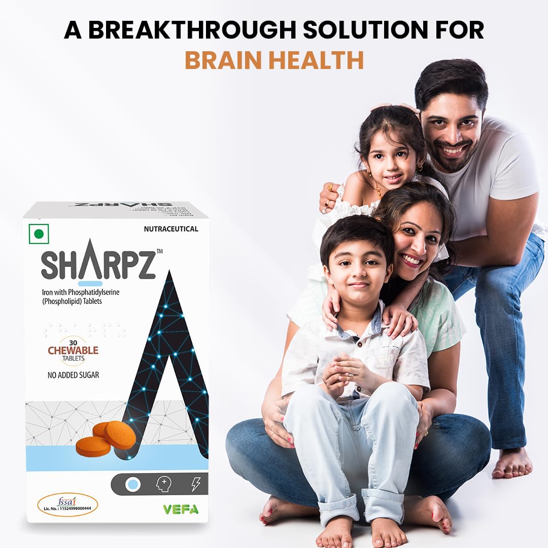 Sharpz Brain Supplement I Phospholipid (Phosphatidylserine) & Iron Supplement | Memory and Focus I No Added Sugar | 30 Chewable Tablets 1