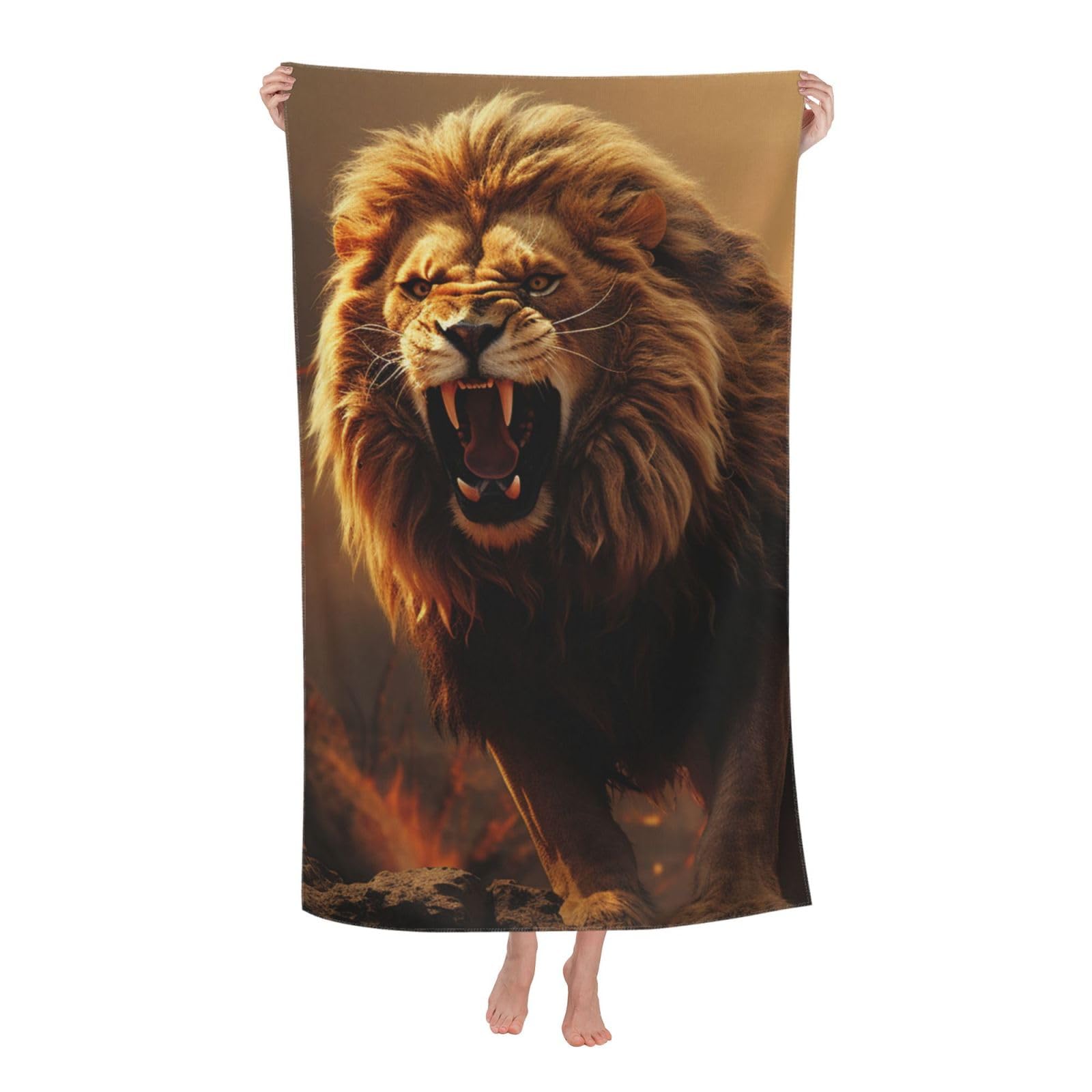 FodPand Angry Roaring Lion Beach Towel Oversized 52 x 32 in Sand Free Pool Swim Towels for Adult Travel Blanket Lightweight Quick Dry Absorbent Bath Towels Cruise Vacation Accessories