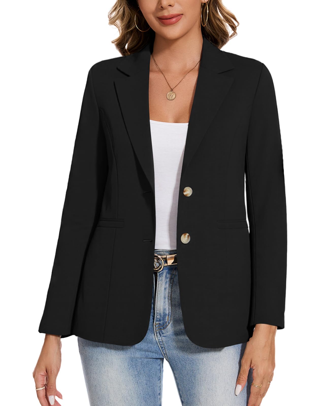MINTLIMIT Womens Casual Linen Cotton Blazers Long Sleeve Button Front Notch Lapel Work Office Blazer Jackets with Pockets