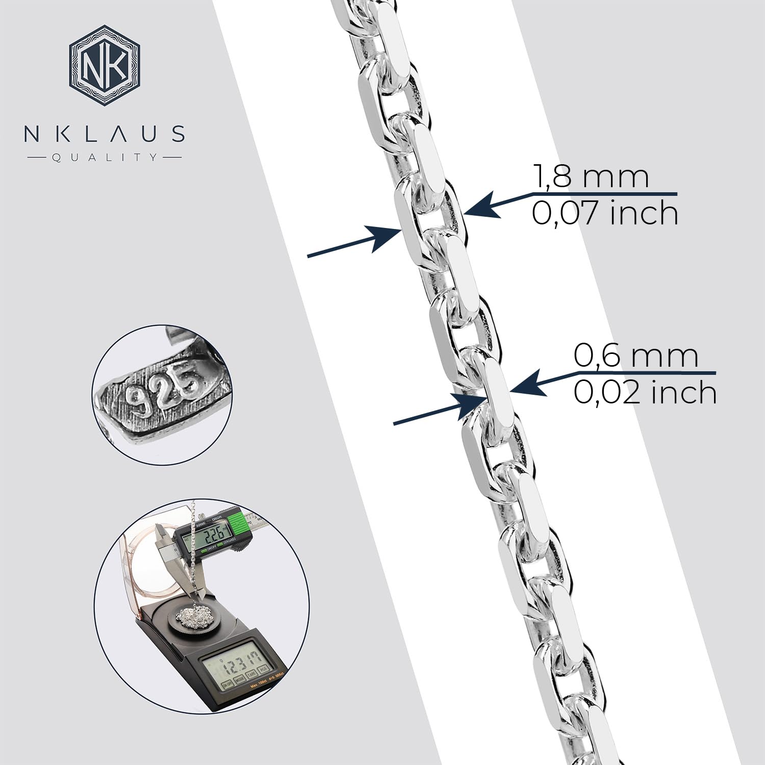 NKlaus Massive Ankerkette Collier 925 Silberkette Diamantiert 1,8mm