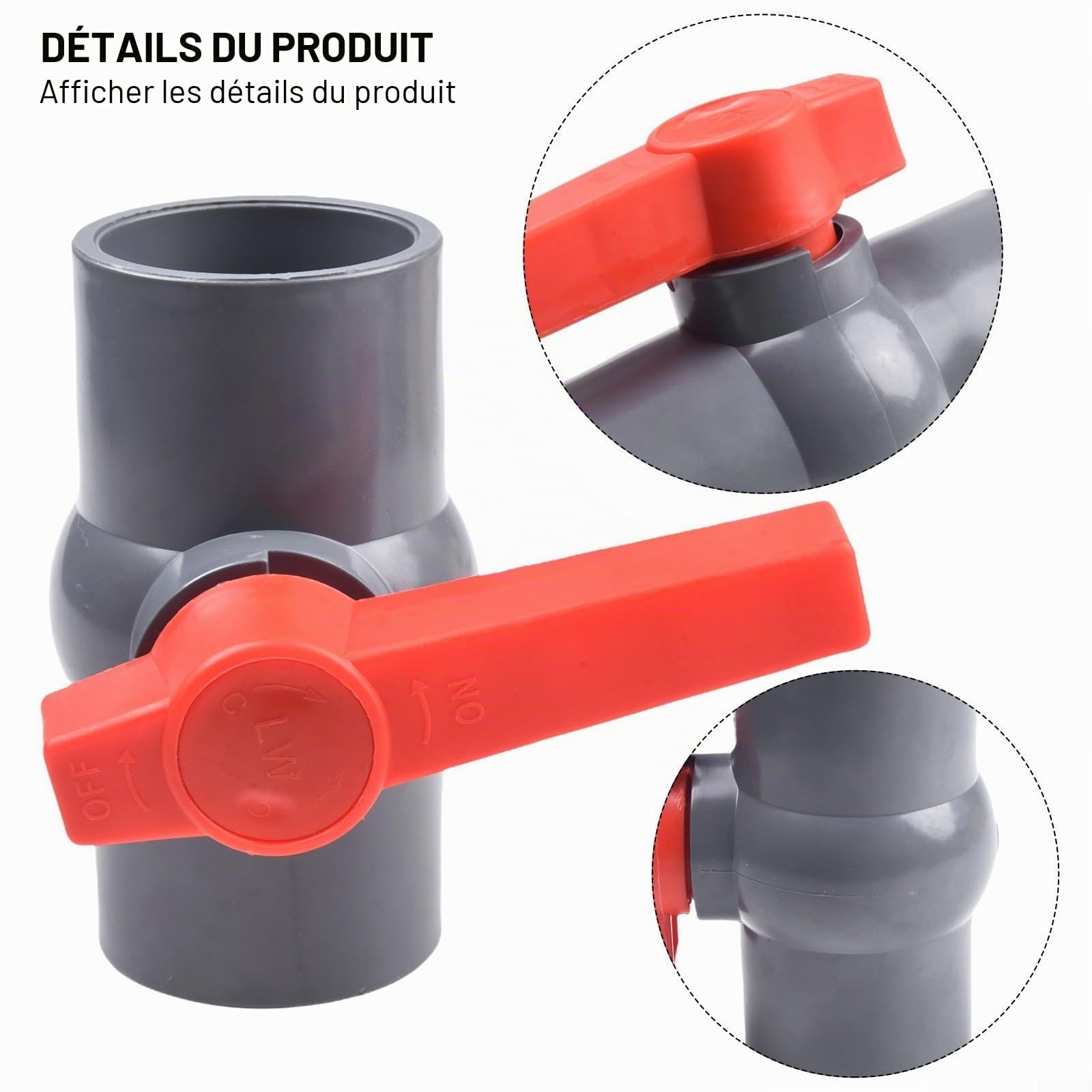 Robinet d'alimentation en eau en PVC avec vanne à bille et raccord à glissement pour tuyaux 20 25 32 40 50 mm - Vanne de contrôle de débit pour systèmes liquides (50 mm)