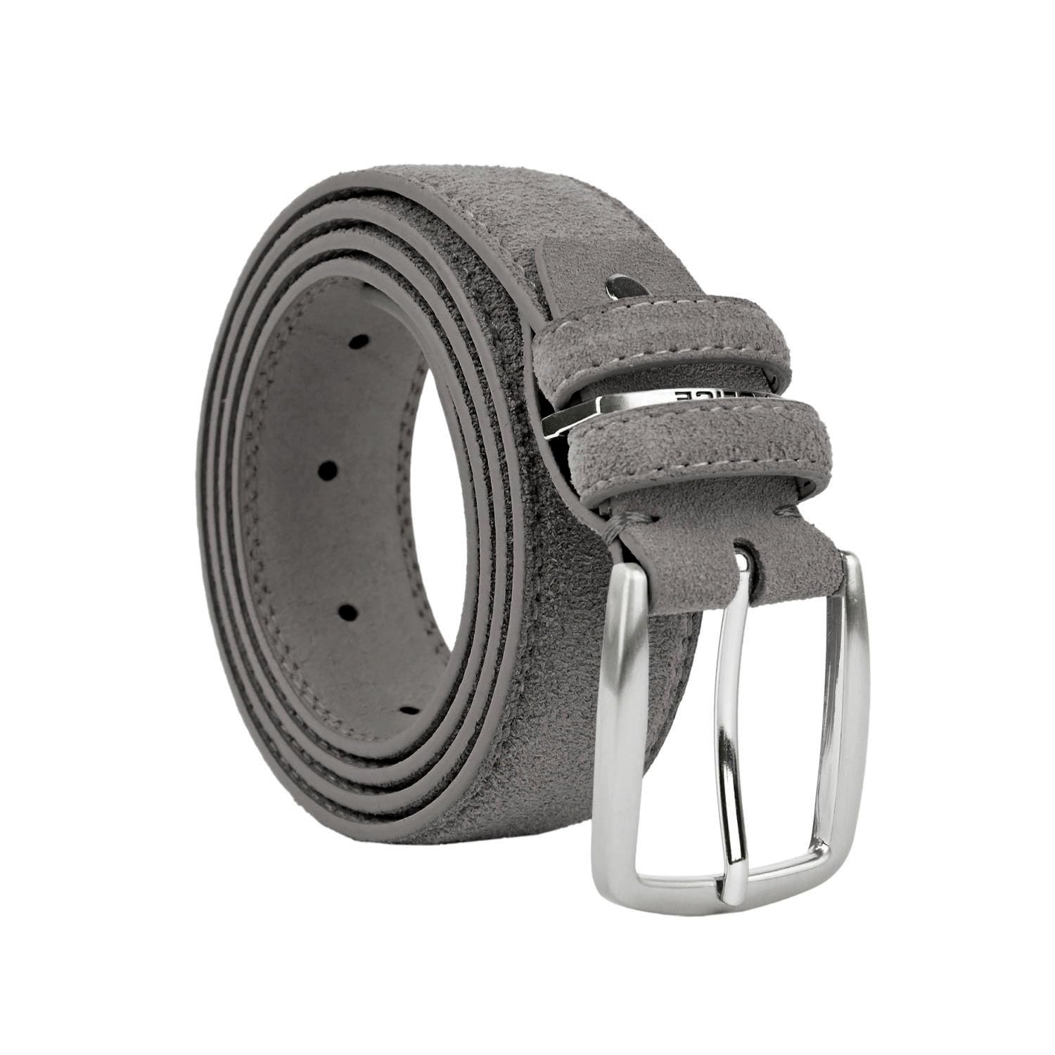Police Men's and Women's Suede Belt, Real Leather, Shortenable, 3.5 cm High, grey, 115 cm (tg 48-52)