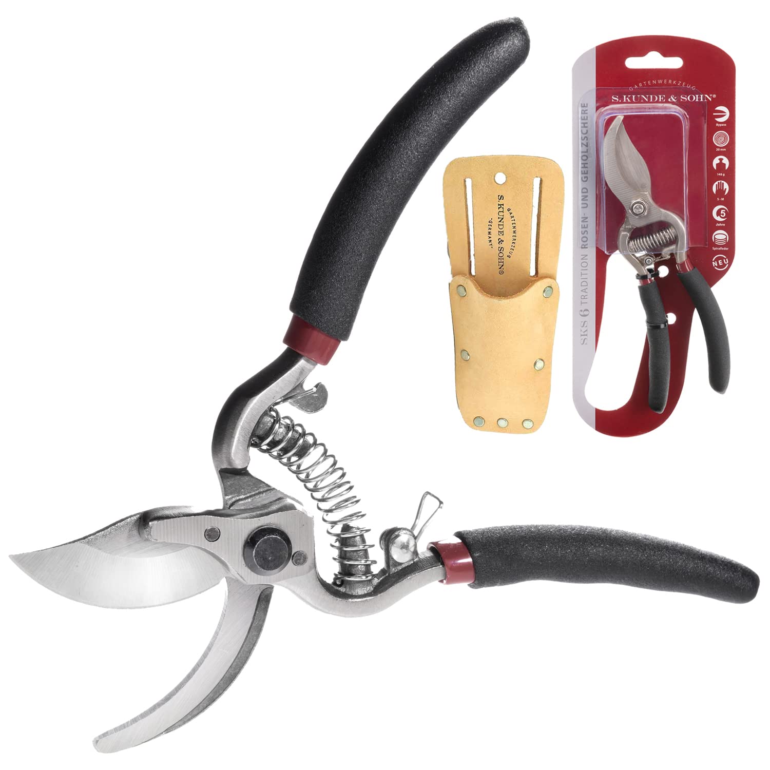 S. Kunde & Sohn Germany – SKS 6 Tradition Gartenschere schwarz + SKS T1 Trageetui