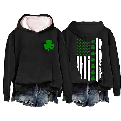 2024 St Patricks Day Shirt Women Graphic Cute Tops Long Sleeve Crewneck Shamrock Clover Heart Sweatshirt Pluse Size Casual