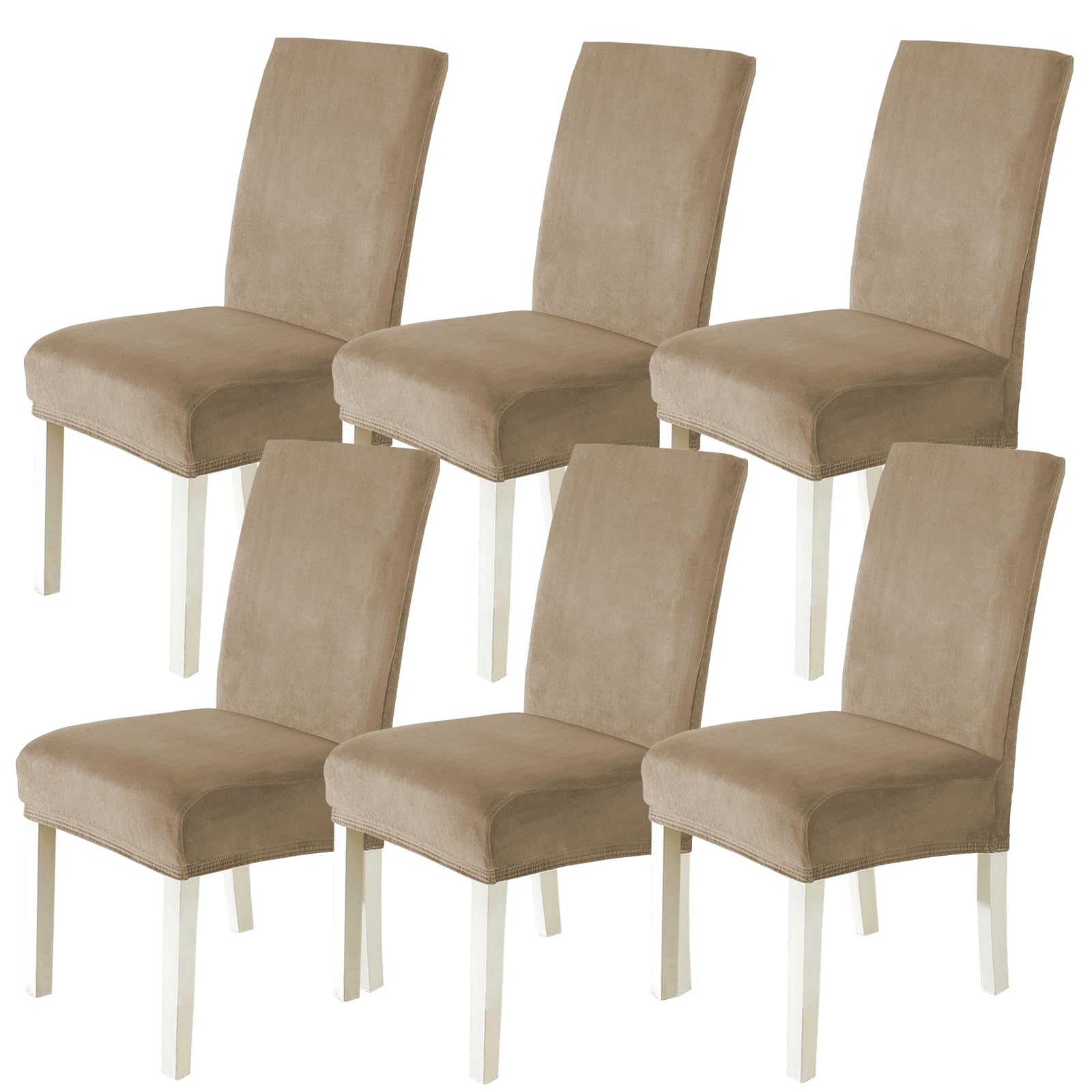 Housse De Chaise Velours 6 Pièces, Universel Extensible Protection Chaise Salle À Manger Epaisse pour Cuisine Restaurant Hotel Banquet, Camel