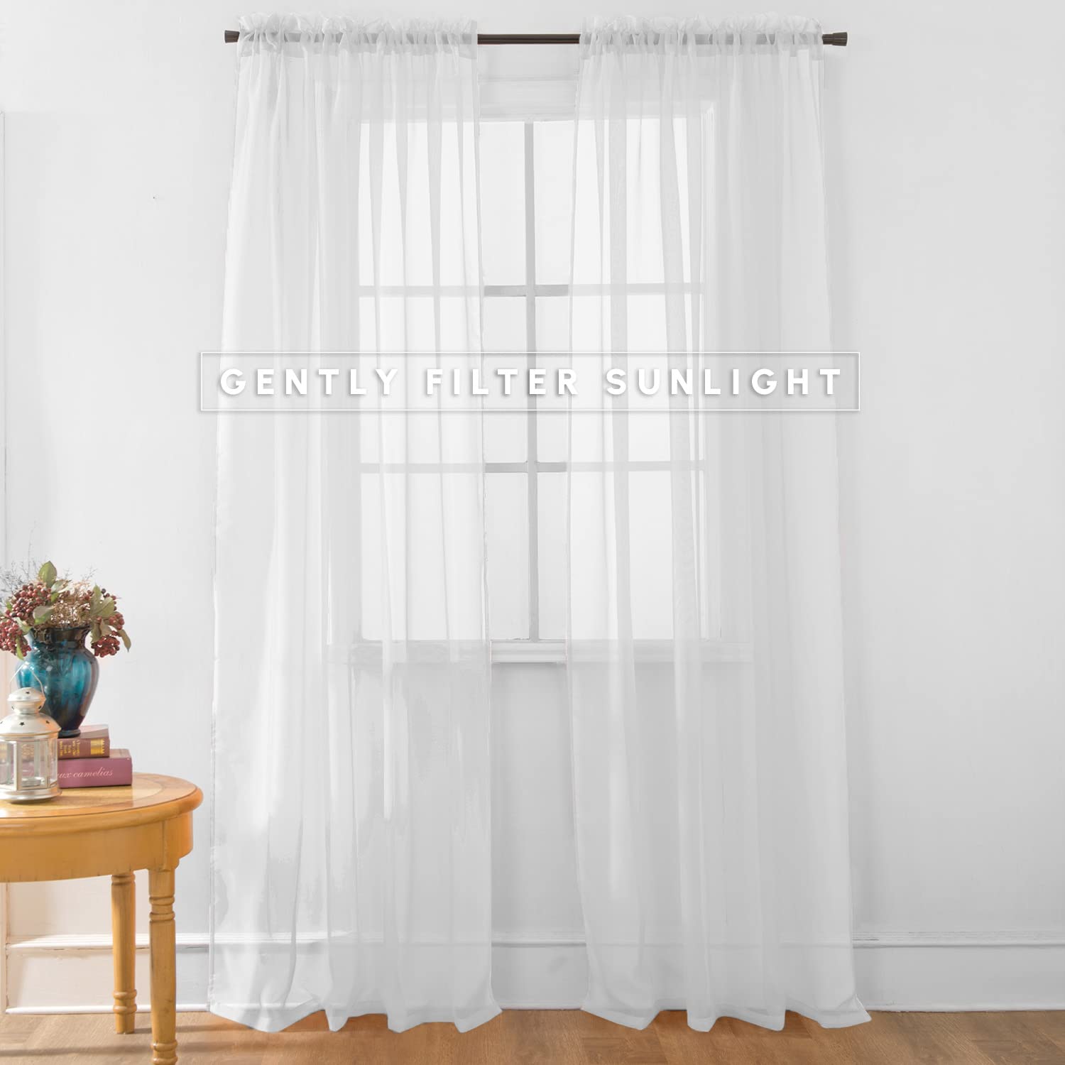 Elegant Comfort 2-Piece Sheer Panel with 2inch Rod Pocket - Window Curtains 40-inch Width X 84-inch Length, White - Image 2