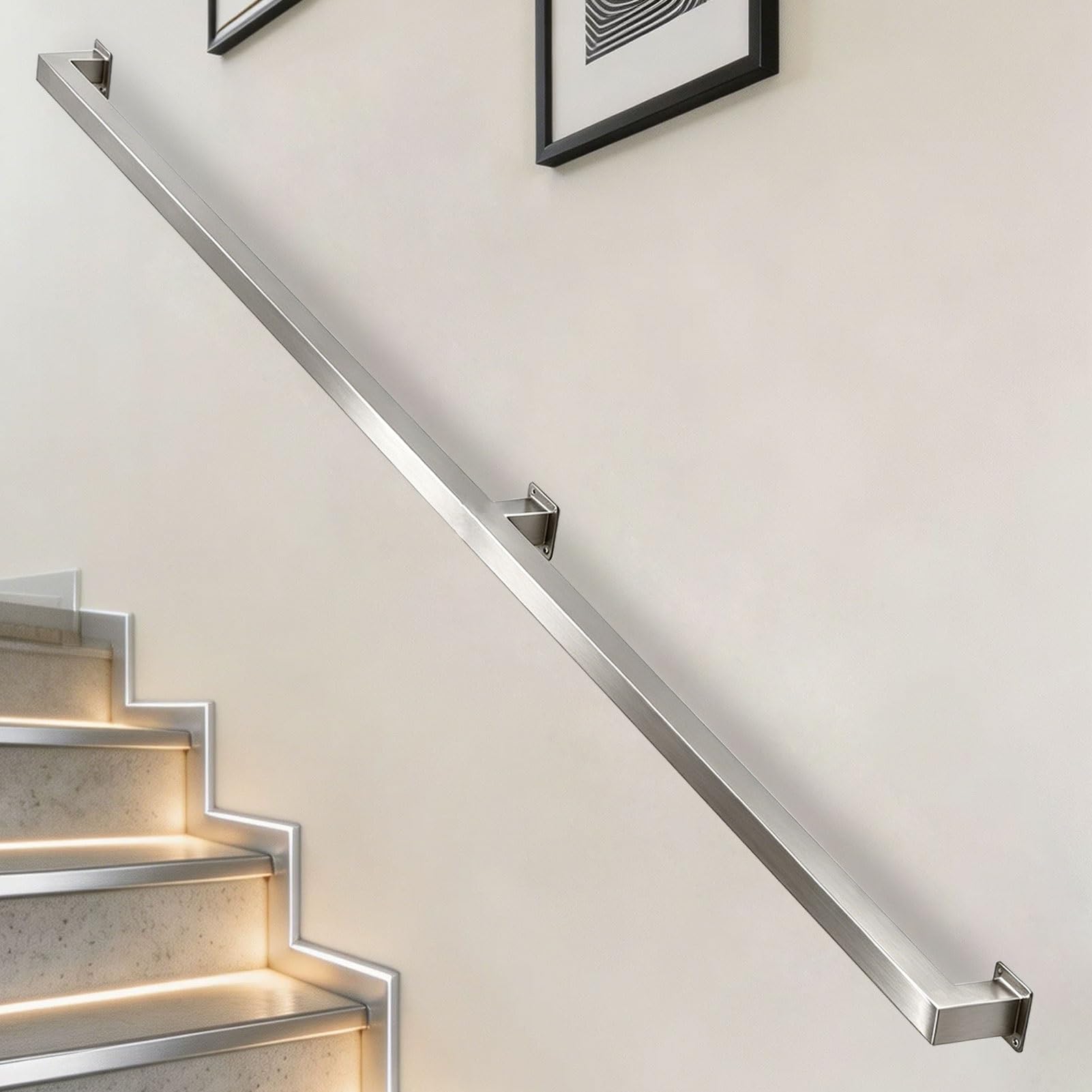 Stainless Steel Handrail for Stair - Complete Kit, Banister Rail for Stairs, Stairs Railings, Wall Mounted Staircase Balustrade Outdoor Safety Grab Bar(18ft/540cm)