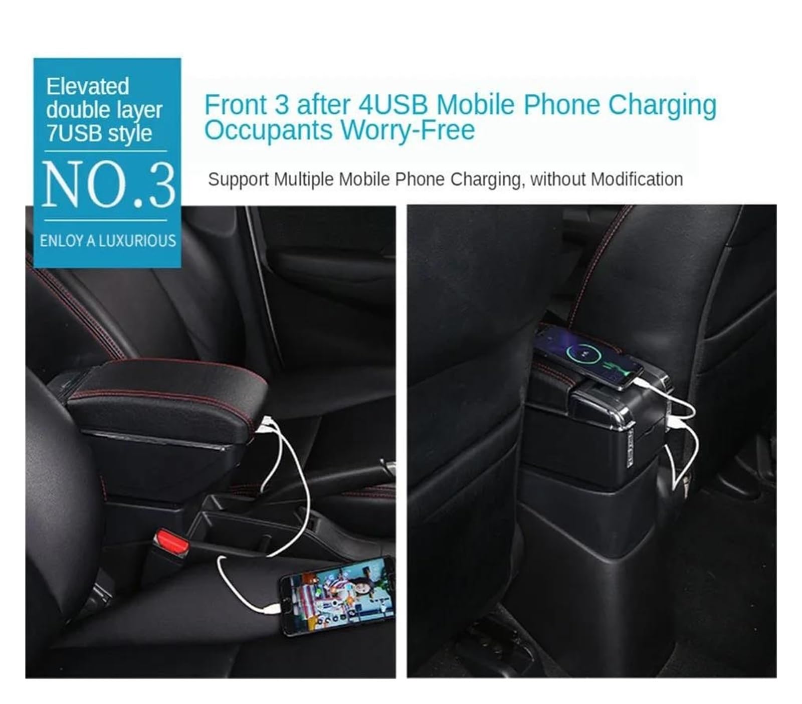 centro consola organizador caja Para MINI Para Cooper R50 R52 R53 R56 R57 R58 F55 F56 F57 Compartimento Reposabrazos Coche Accesorios Almacenamiento Central(D red line 7USB)