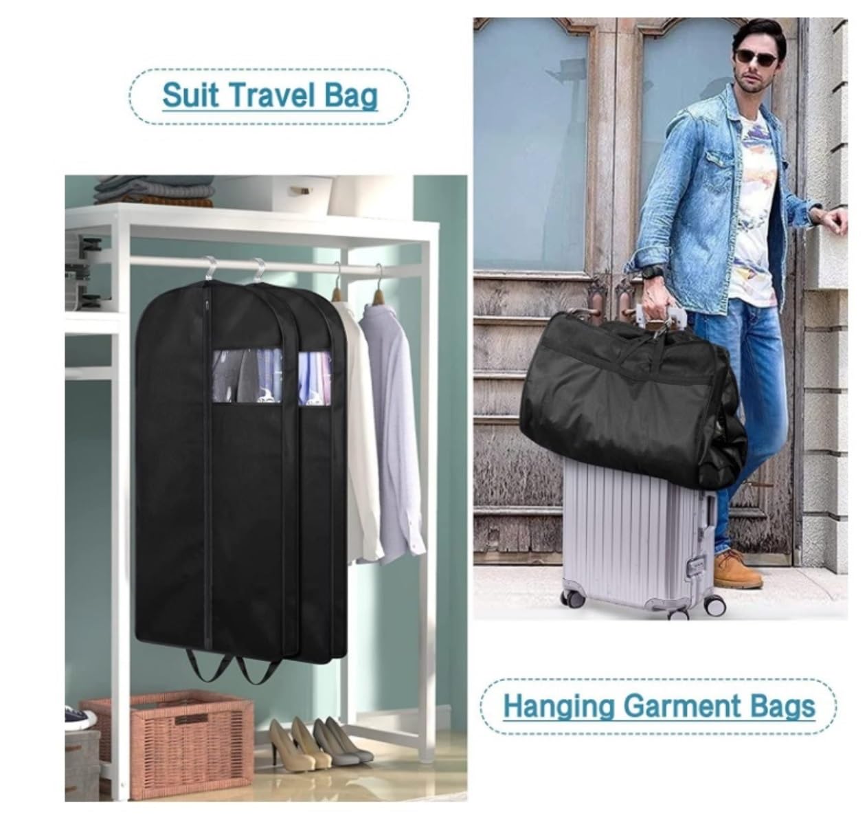 Portatrajes Fundas Ropa Bolsa De Ropa Con Cremallera De Longitud Completa, Asas De Transporte Para Ventana Transparente, Bolsas De Vestir Con Fuelle De 4 "para Almacenamiento En Armario, 3 Uds. Funda