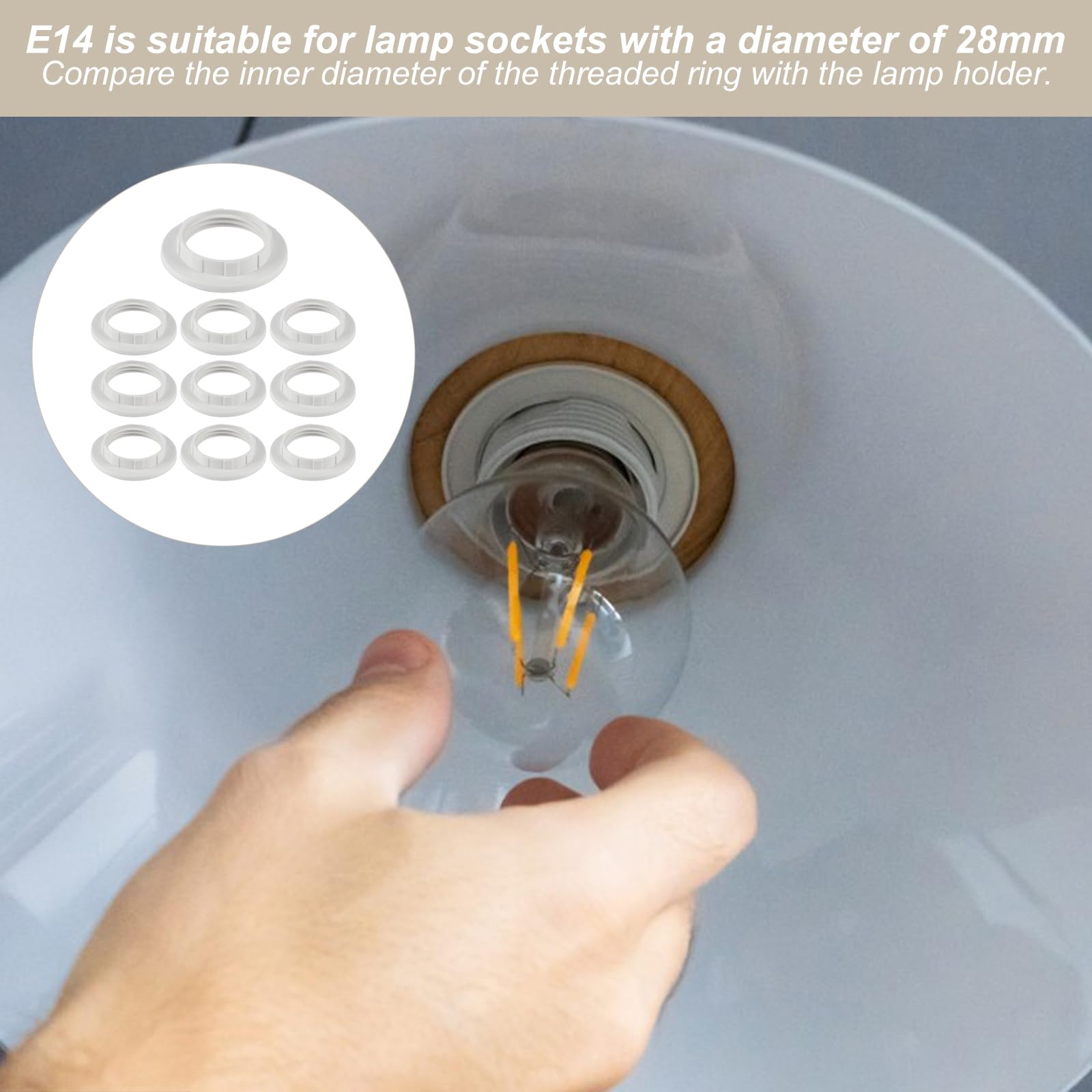10 Piezas Anillos Adaptadores de Pantalla de Lámpara E27 a E14, Anillos Convertidores de Plástico, Convertidor de Anillo Portalámparas E14, Anillo Reductor para Portalámparas Adaptar Pantallas