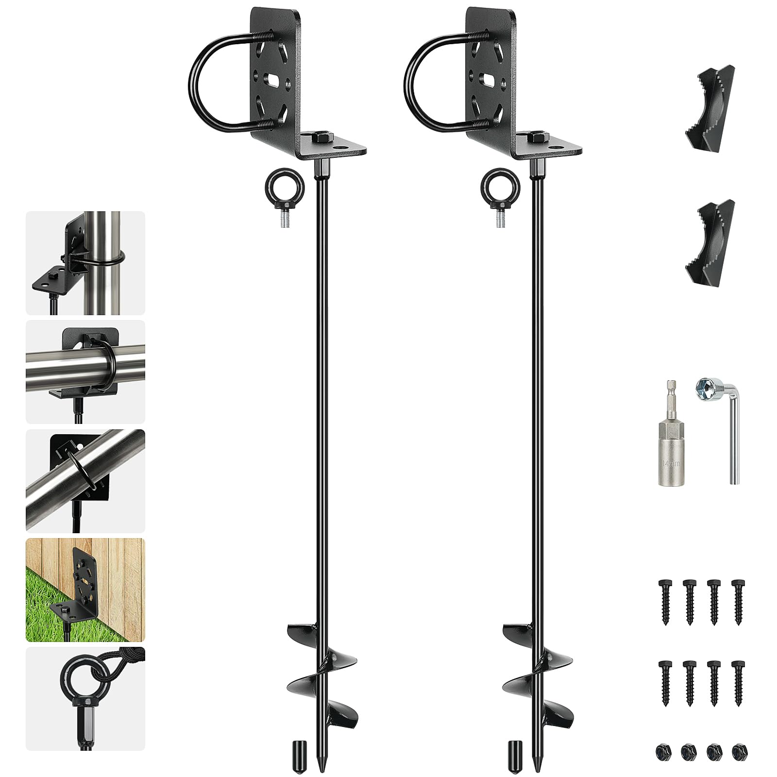 hannger 2 Pack 30" Heavy Duty Ground Anchors Shed Anchor Kit, Mobile Home Anchors with Multi Purpose Brackets, Eather Anchor for Gazebos Swing Sets