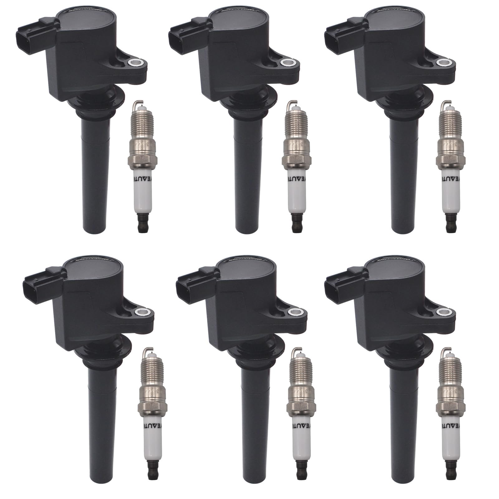 FD502 Ignition Coil Pack 1L8Z12029AA and Iridium Spark Plugs Set Of 6 Fit For Ford Taurus,Escape,Five Hundred,Freestyle 2000-2012&Mazda Tribute 2001-2006 2008-2011&Mercury Sable,Montego 2004-2007 3.0L