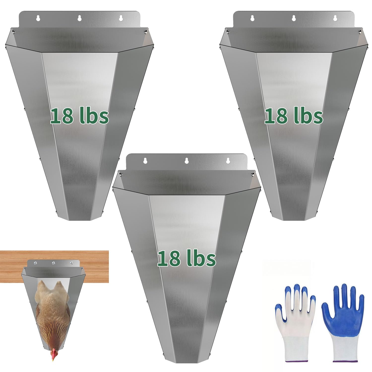 Large Chicken Cone for Butchering 3 Pack, Stainless Steel Kill Cones