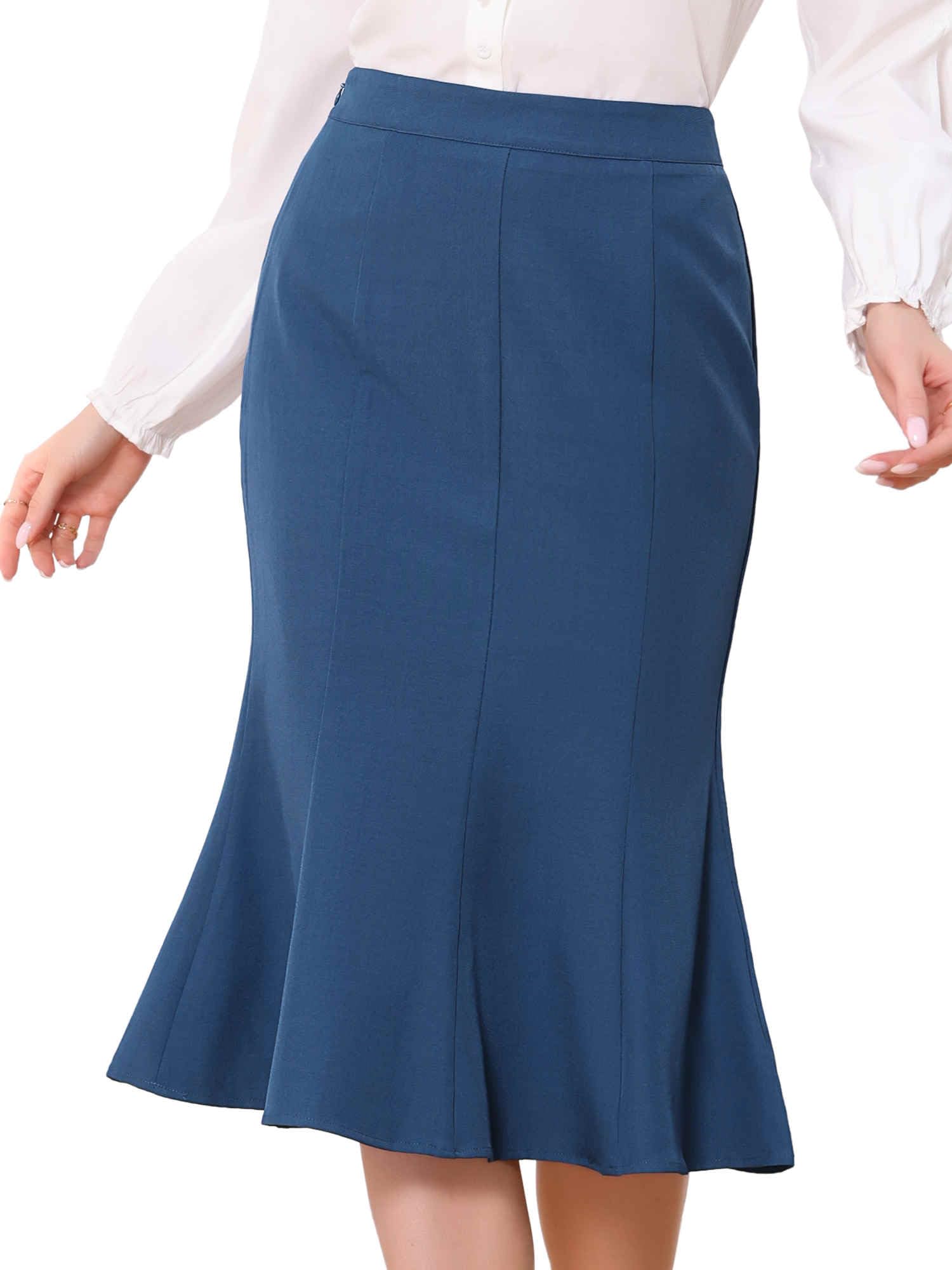 Allegra K Ruffle Hem Pencil Skirt for Womens Mermaid High Waist Business Elegant Casual Midi Skirts
