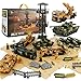 ZUKULIFE Military Vehicles and Army Battle Site Set with Storage Container, 6 Vehicles, Scout Tower, Missile Truck, Tank (Military-playsets)