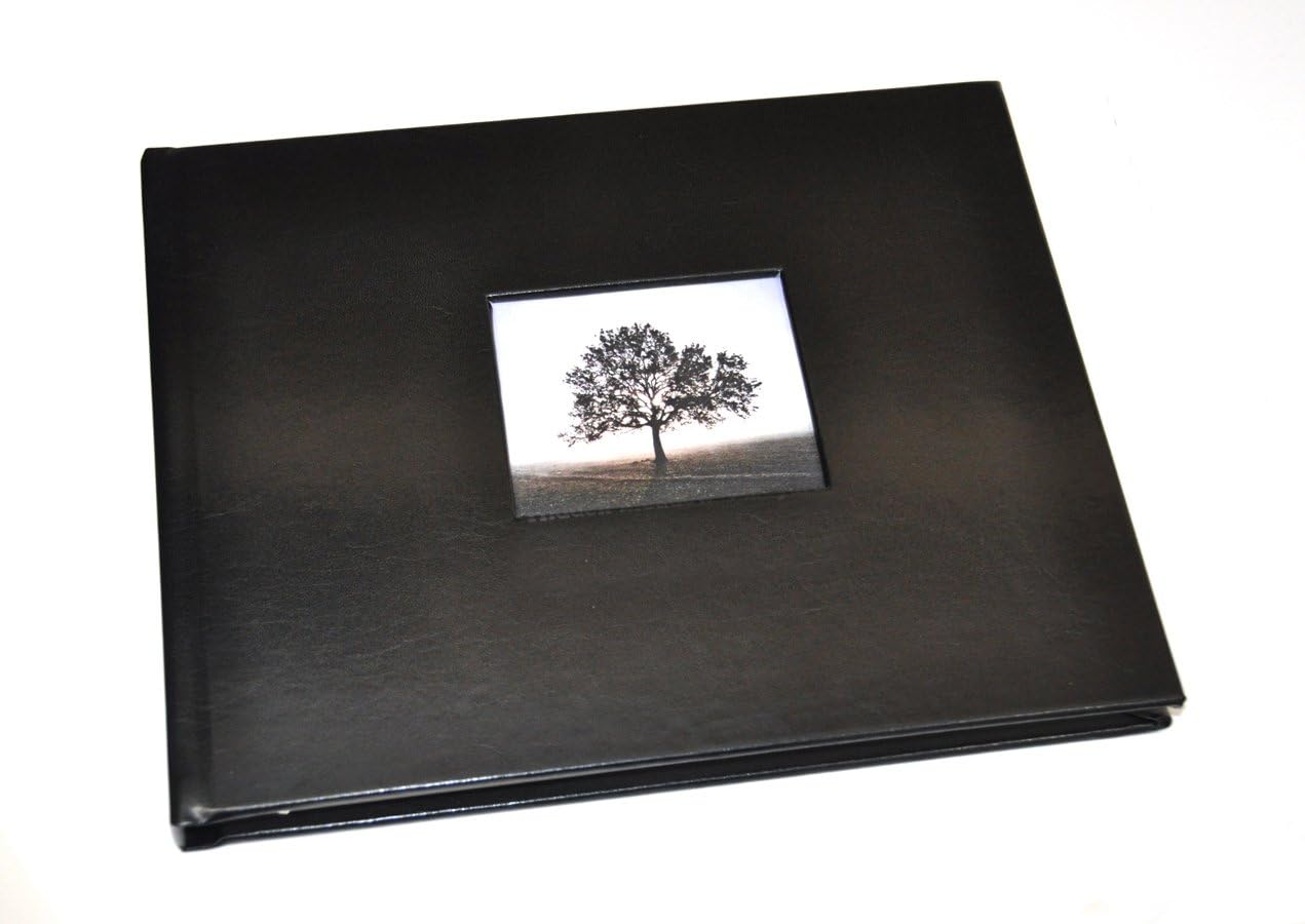 Guest Book with Photo Frame Cover & Lined Pages Black Leather Office Products