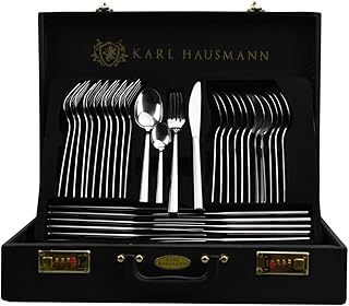 KARL HAUSMANN Besteck Set 12 Personen, 72 teilig Edelstahl Besteckset mit Koffer - Essbesteck mit Messer Gabel Löffel + Servierbesteck, Hochglanz Poliert, Spülmaschinenfest, für Familie Party