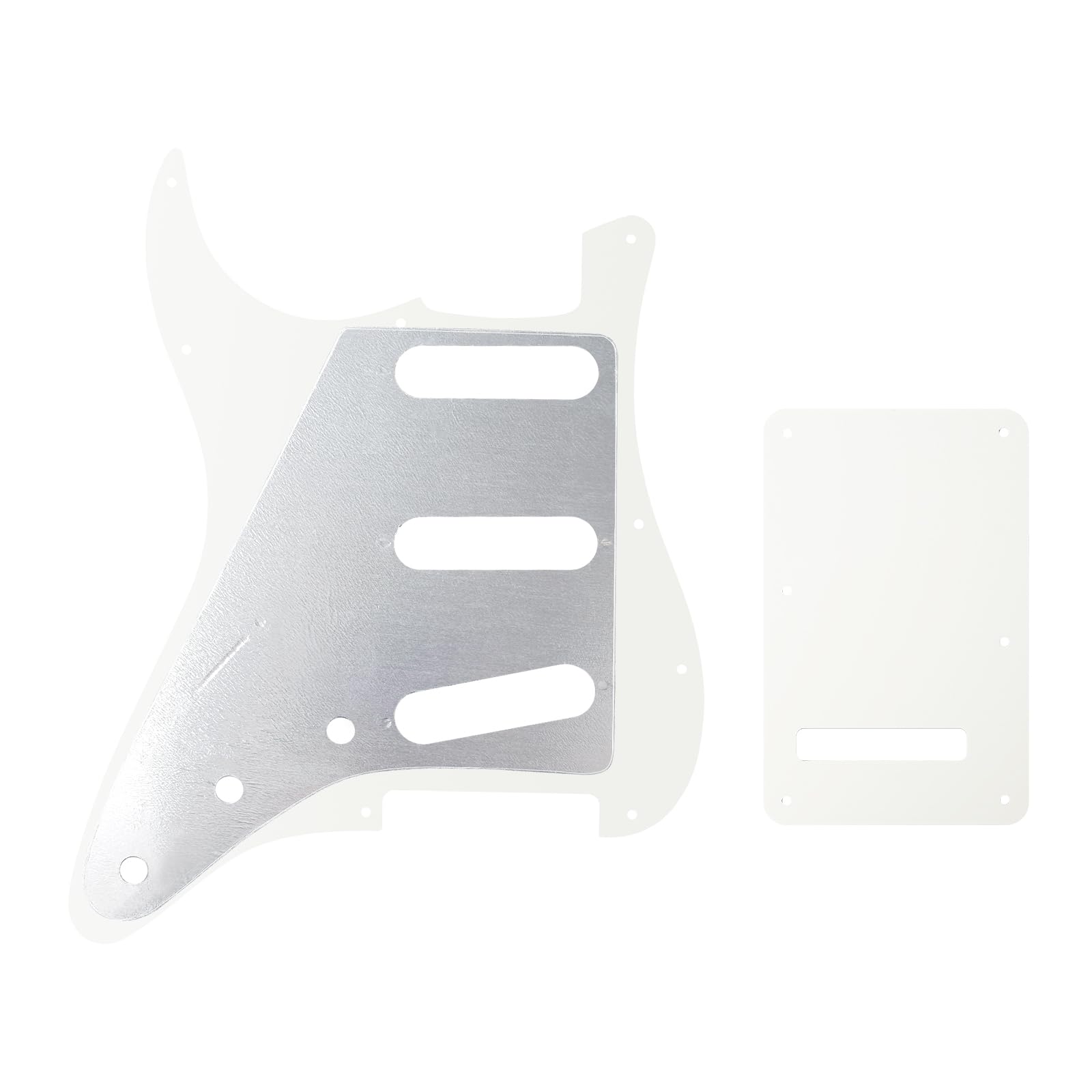 Banworks 3 Ply Strat SSS Pickguard 11-Hole Pickguard Scratch Plate with Backplate 6-Hole Trem Tremolo Cover Set for USA/Mexican Modern Style Standard Stratocaster ST JT/HB-08 Vintage White - Image 3