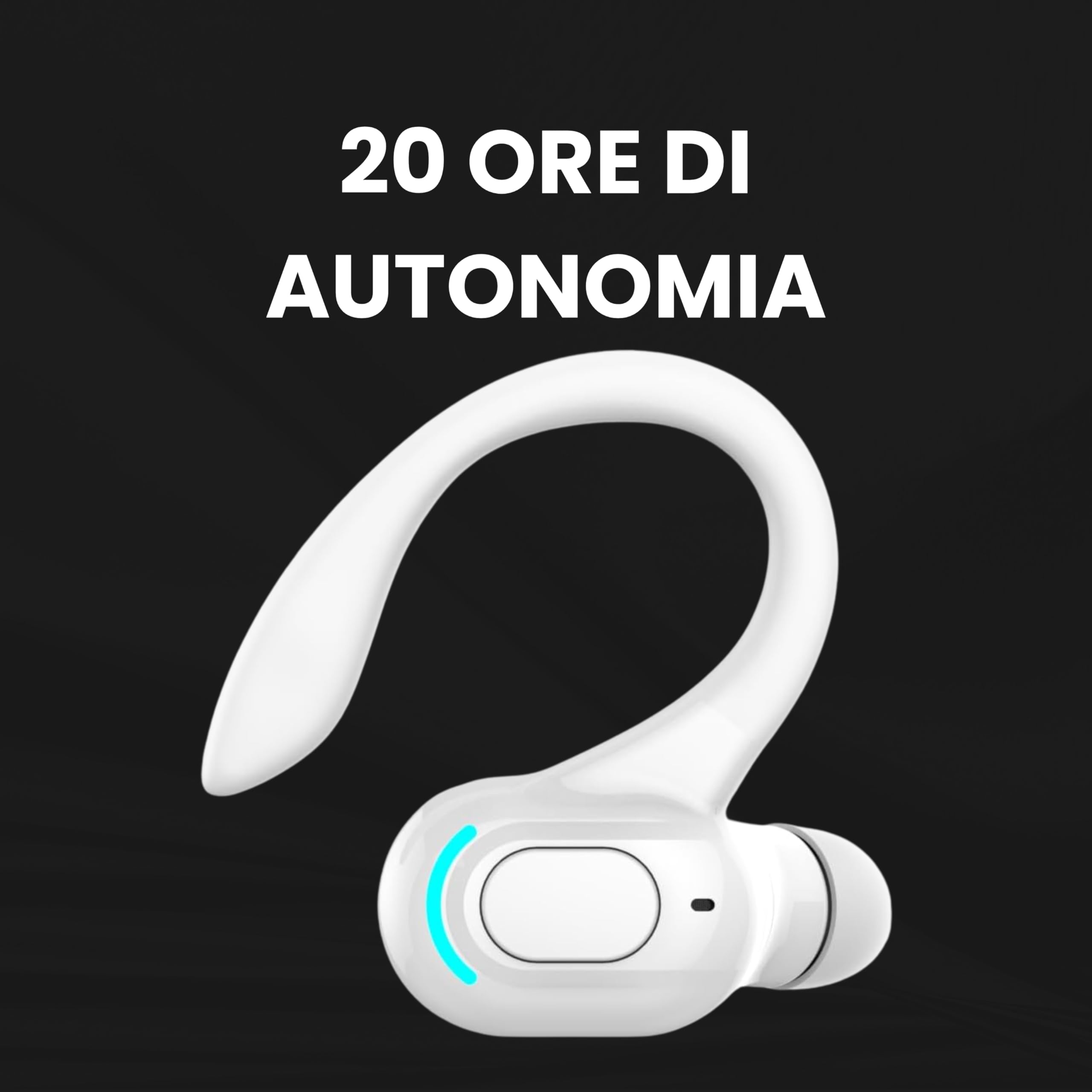 Auricolare Bluetooth mono senza fili V5.2, design 360° sopra l'orecchio, microfono integrato, batteria 70 mAh, 20 ore di riproduzione, compatibile con iPhone, Android e PC