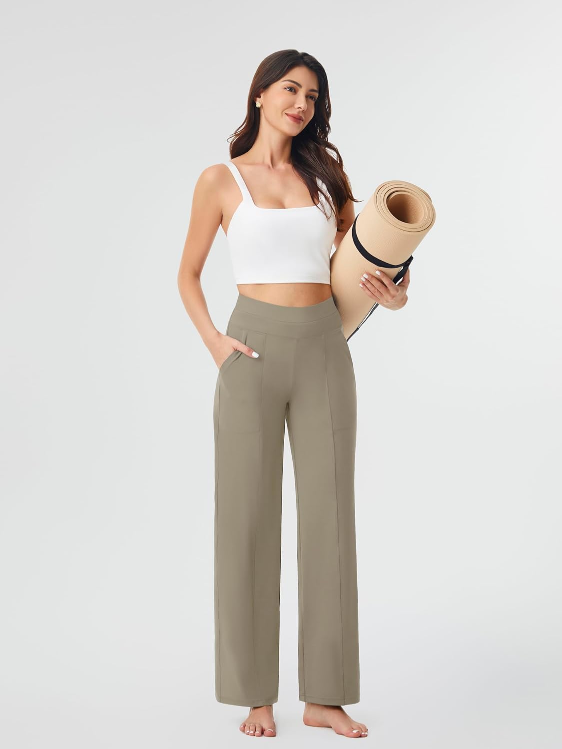 AFITNE Womens Wide Leg Pants High Waisted Business Casual Pants 29"/31" Pull On Dressy Yoga Lounge Trousers - Image 3