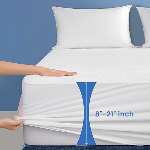 Miniatura 6 de SONORO KATE Protector de colchón impermeable Queen, acolchado transpirable (blanco, Queen (14 pulgadas de profundidad)