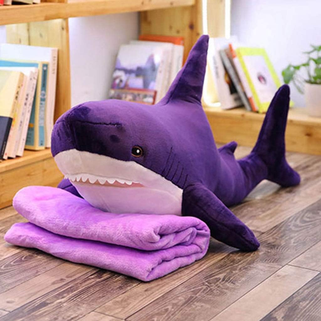 Pillow 1m and Blanket 1 * 1.7m Big Plush Shark Shark Plush Toys with Blanket Stuffed Dolls Soft Animal Pillow Kids Baby Toys Birthday Gift(D)