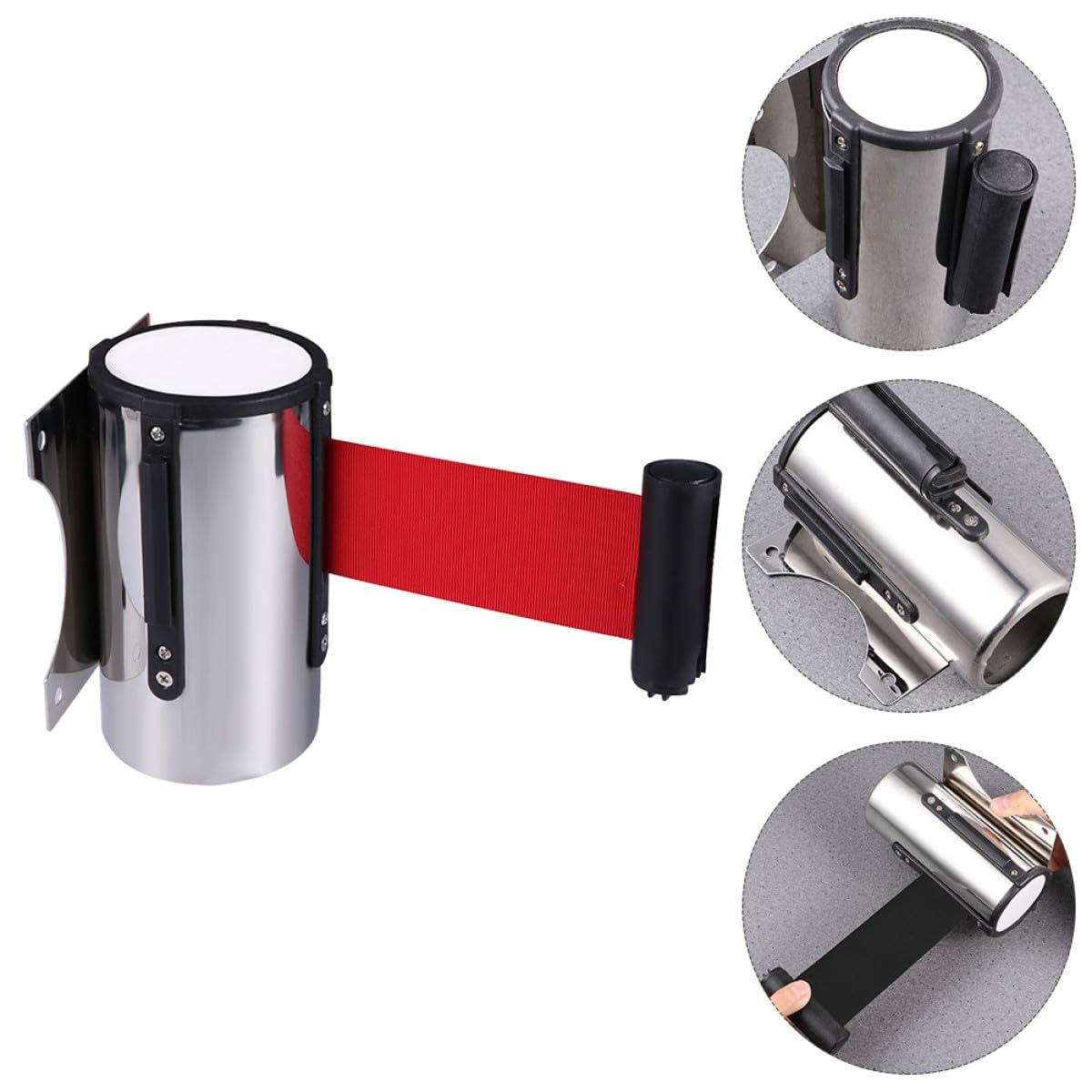 Barrera Retráctil De Acero Inoxidable con Cinta Negra: Sistema De Gestión De Colas Montado En La Pared para Un Control Eficaz De Visitantes Y Seguridad De Multitudes.