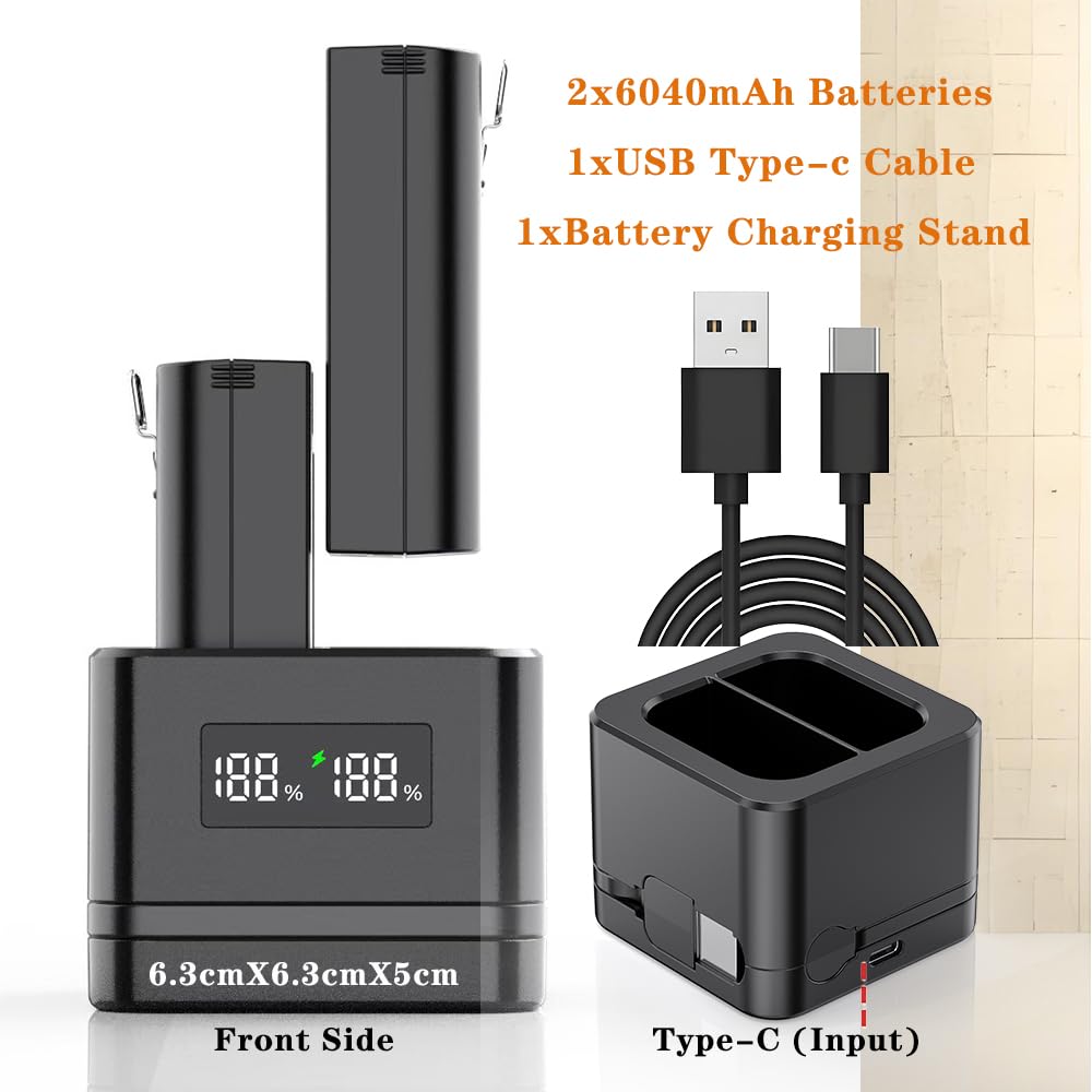 Upgrade, 2 Pack 3.65V 6040mAh Wymiana baterii ze stacją ładującą, cyfrowy wyświetlacz LED, do dzwonka pierścieniowego 2/3/4,Ring 3Plus, kamera punktowa i kamera kija, bateria