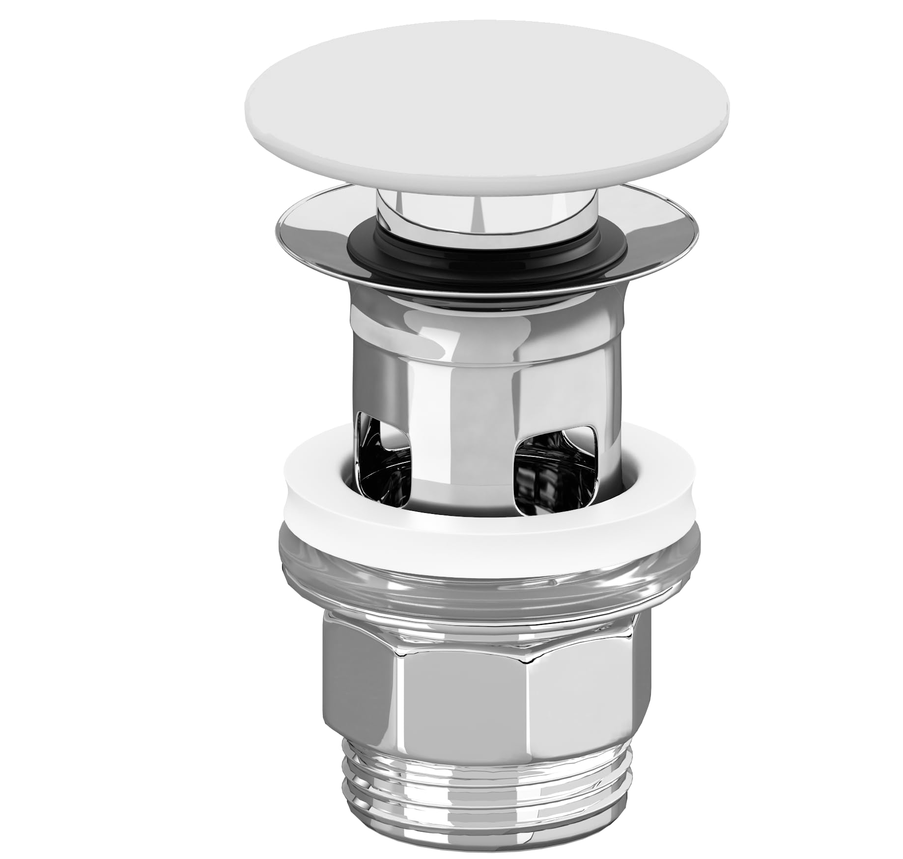 Villeroy & Boch Push-Open Ablaufventil, Ø 32 mm – Weiß (Stone White) | Für Waschtisch mit Überlauf, aus Messing, Abdeckung aus Keramik, 681700RW