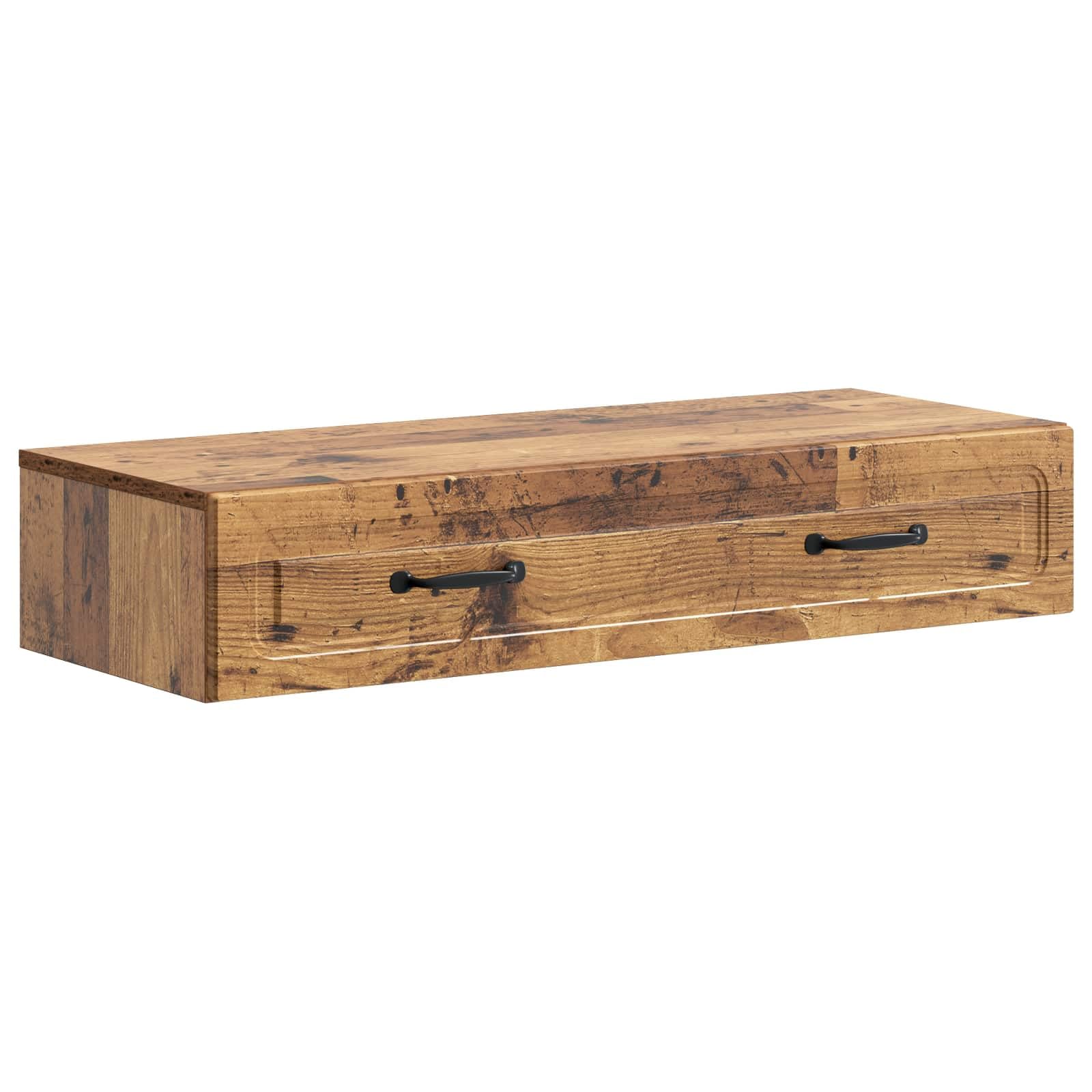 Tavolino da parete effetto legno anticato, console sospesa 87,5 x 34,5 x 17 cm, moderno tavolo da parete in legno con cassetto e scomparto per corridoio, soggiorno e ufficio domestico