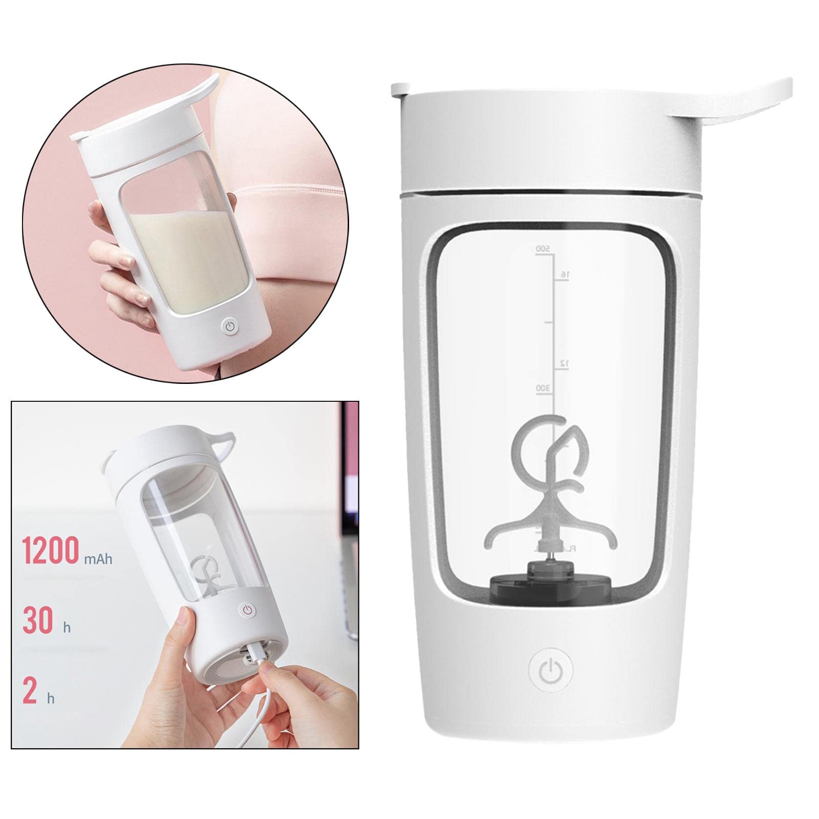 Shaker elettrico per proteine, in Tritan, senza BPA, colore: bianco