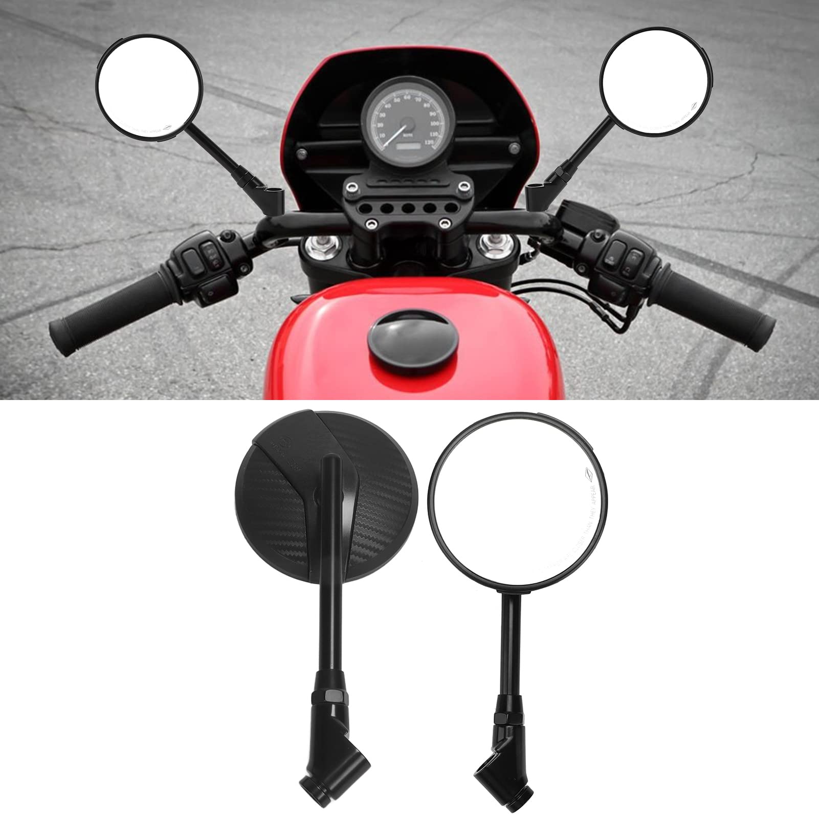 Specchietto Retrovisore Moto Ruotabile a 360 Gradi, Stile Fibra di Carbonio, Ultra Trasparente, Materiali Premium, Facile da Installare, Universale per Moto, Scooter, Bici da