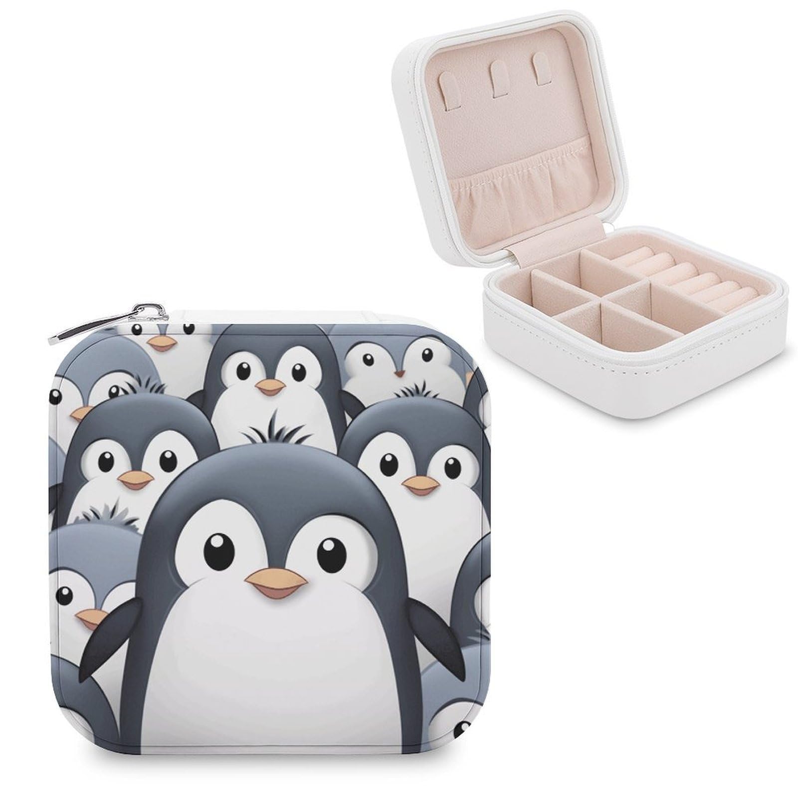 FekiLoot Cute Penguin Jewelry Case Personalized Leather Jewelry Box Mini Travel Jewelry Case Small Portable Jewelry Organizer for Ring Earrings Necklace Bracelet